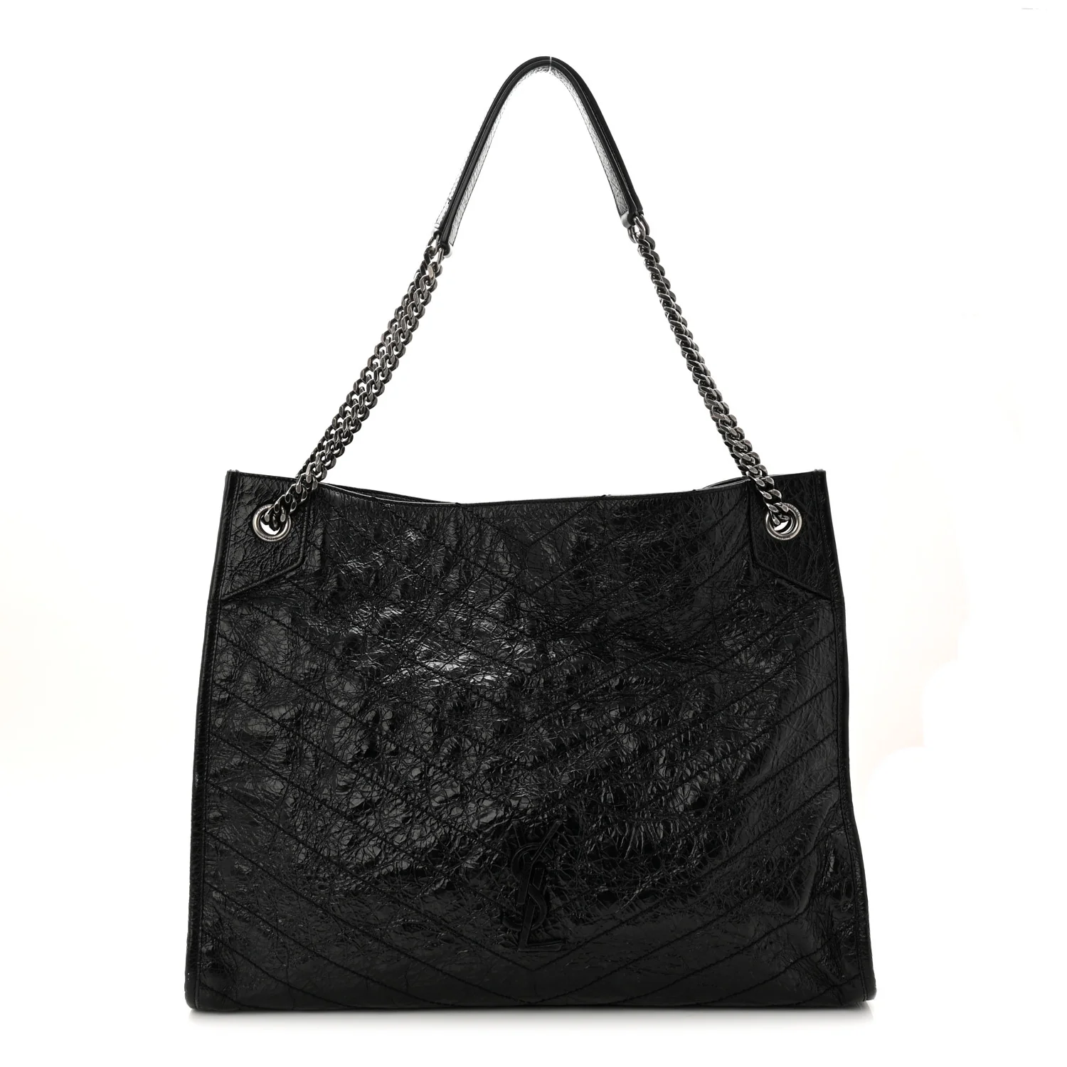 Crinkled Calfskin Matelasse Monogram Large Niki Shopper Tote  Black