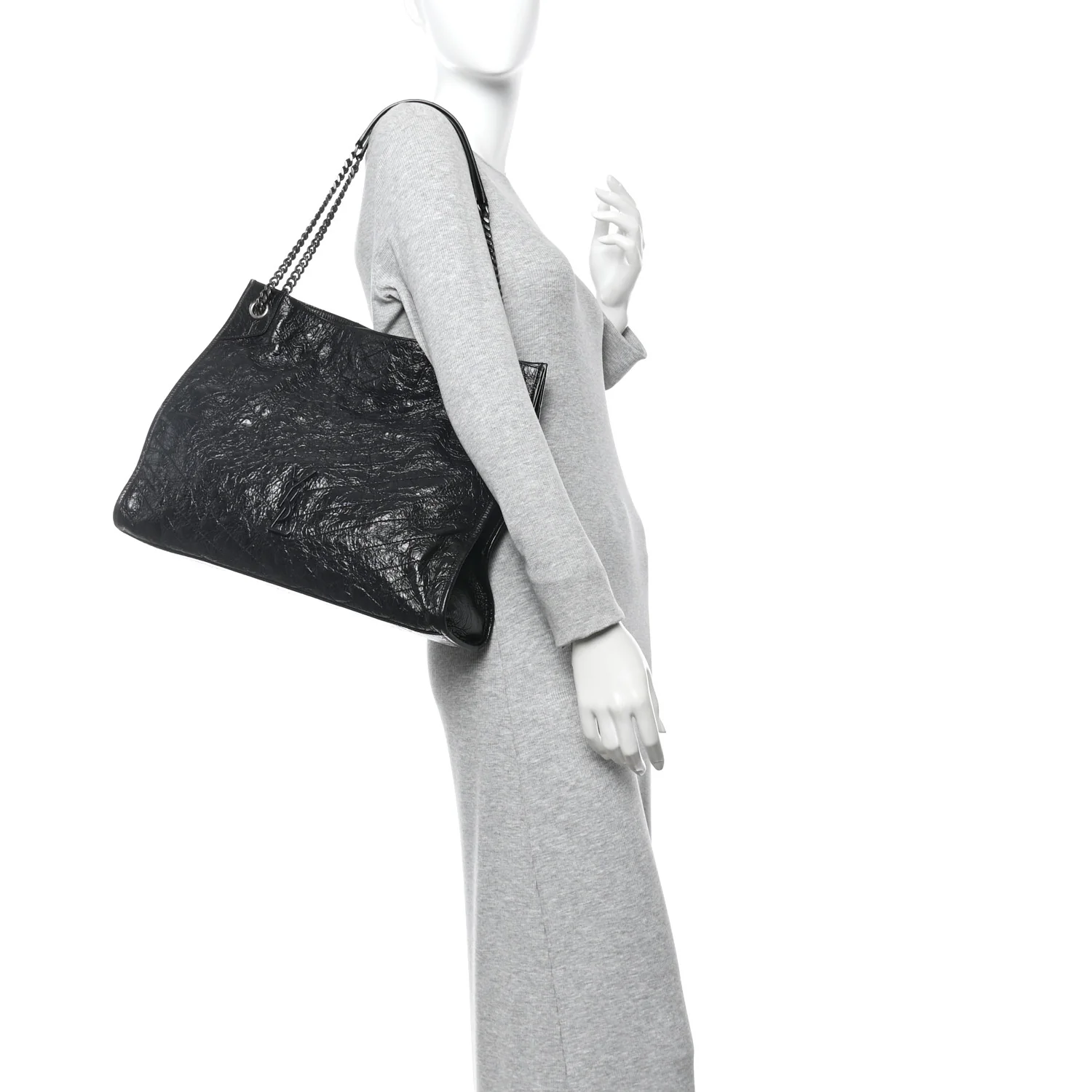 Crinkled Calfskin Matelasse Monogram Large Niki Shopper Tote  Black - Image 2