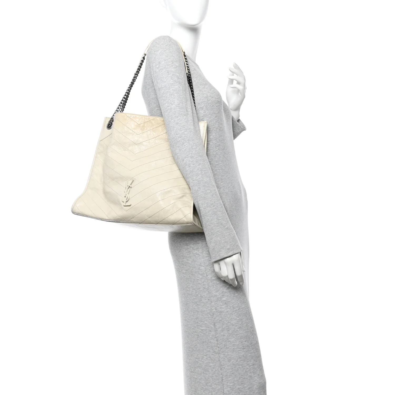 Crinkled Calfskin Matelasse Monogram Large Niki Shopper Tote Cream Soft - Image 2
