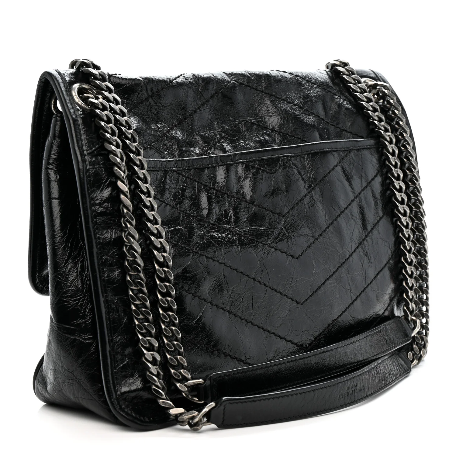 Crinkled Calfskin Matelasse Monogram Medium Niki Chain Satchel Black - Image 3