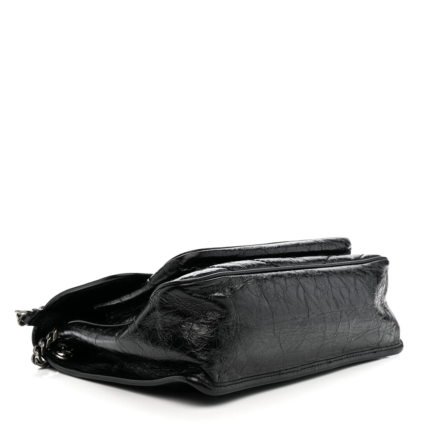 Crinkled Calfskin Matelasse Monogram Medium Niki Chain Satchel Black - Image 4