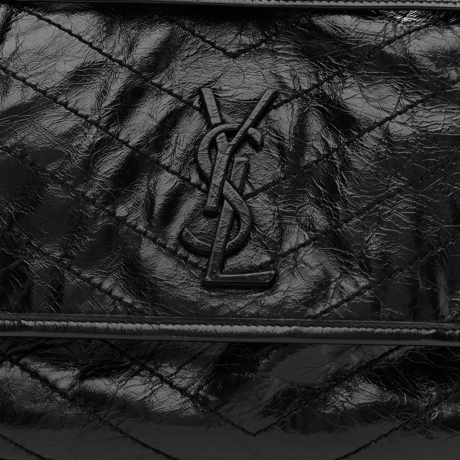 Crinkled Calfskin Matelasse Monogram Medium Niki Chain Satchel Black - Image 9