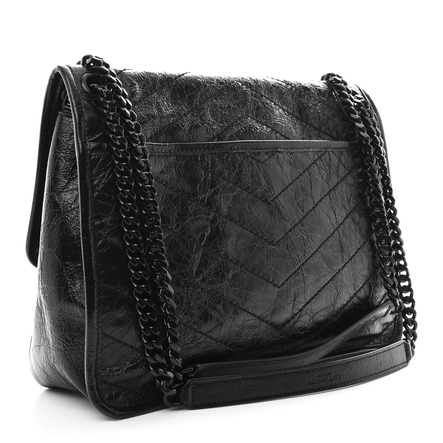 Crinkled Calfskin Matelasse Monogram Medium Niki Chain Satchel Black - Image 3