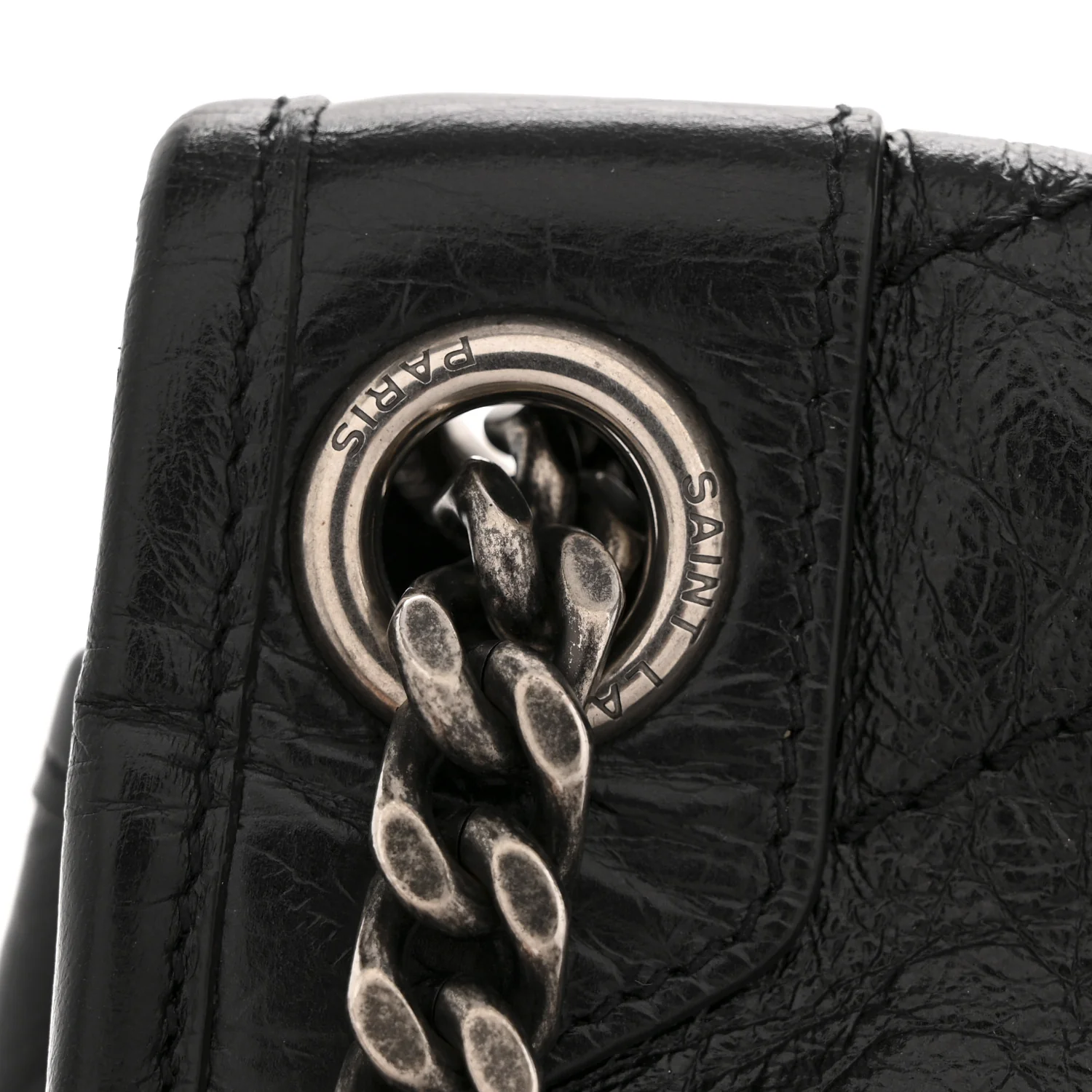 Crinkled Calfskin Matelasse Monogram Medium Niki Chain Satchel Black - Image 11