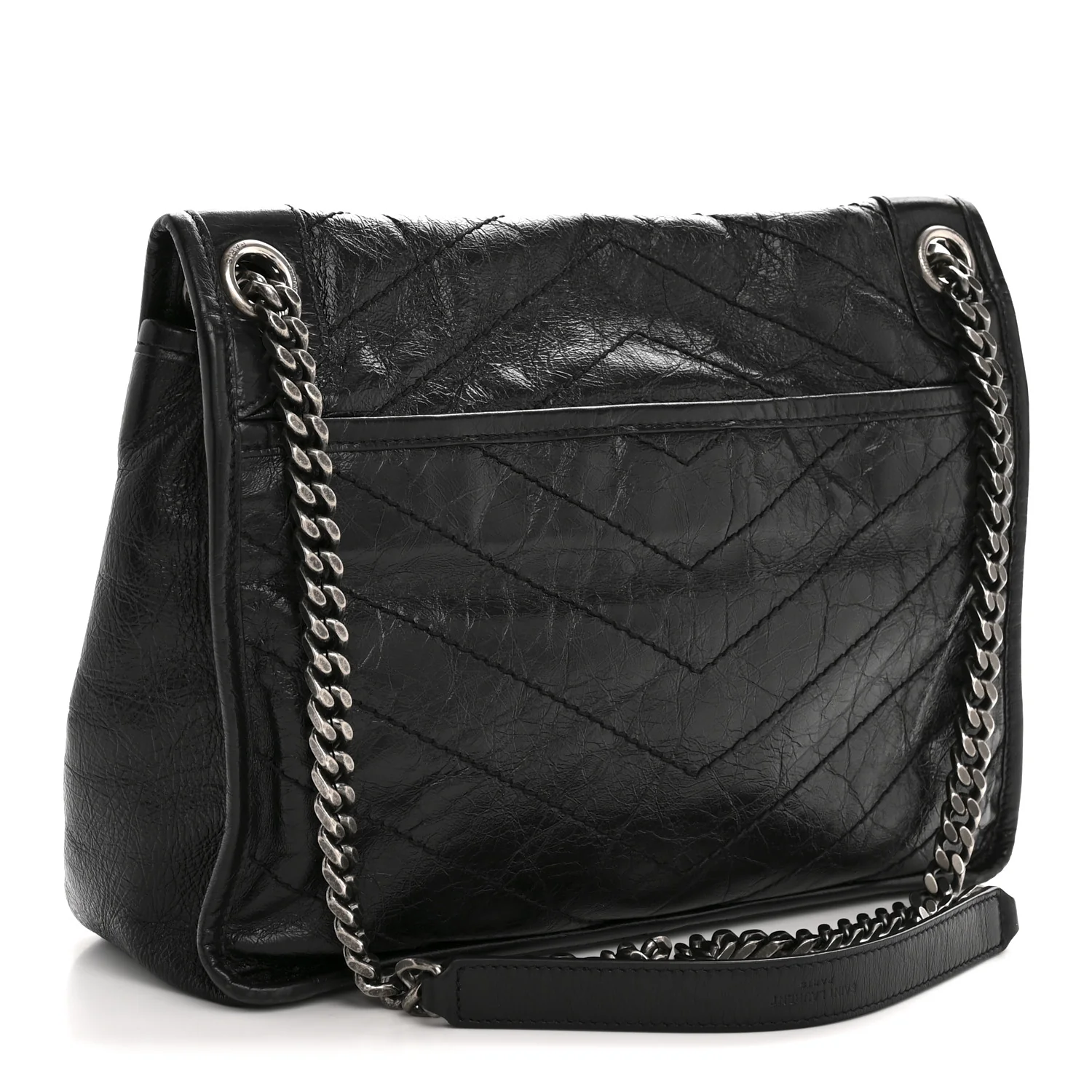 Crinkled Calfskin Matelasse Monogram Medium Niki Chain Satchel Black - Image 3