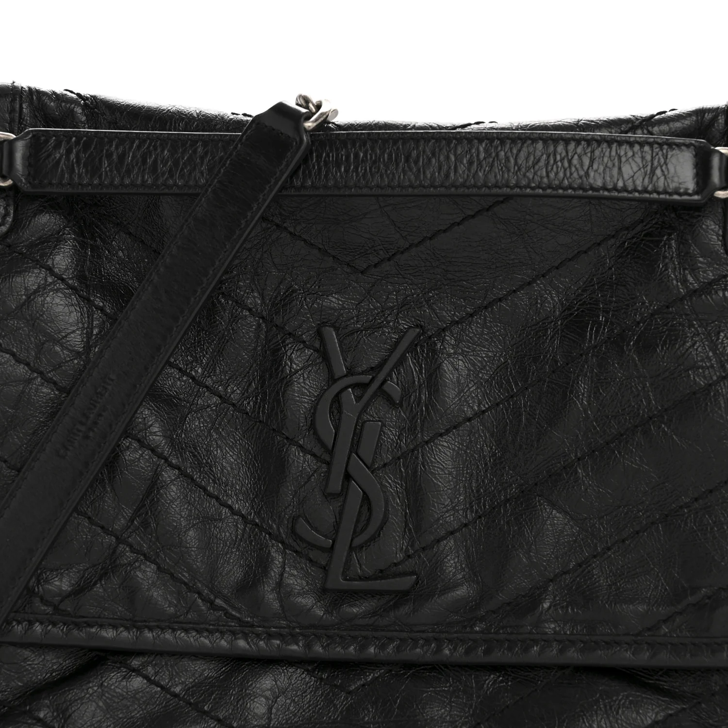 Crinkled Calfskin Matelasse Monogram Medium Niki Chain Satchel Black - Image 8