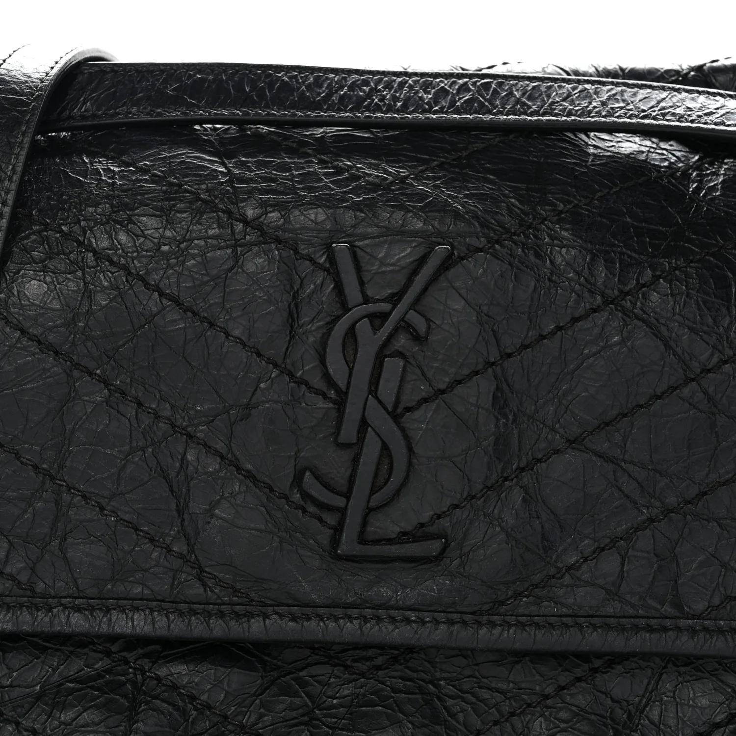 Crinkled Calfskin Matelasse Monogram Medium Niki Chain Satchel Black - Image 9