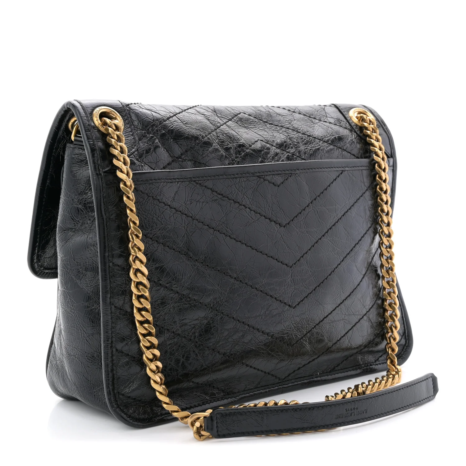 Crinkled Calfskin Matelasse Monogram Medium Niki Chain Satchel Black - Image 4