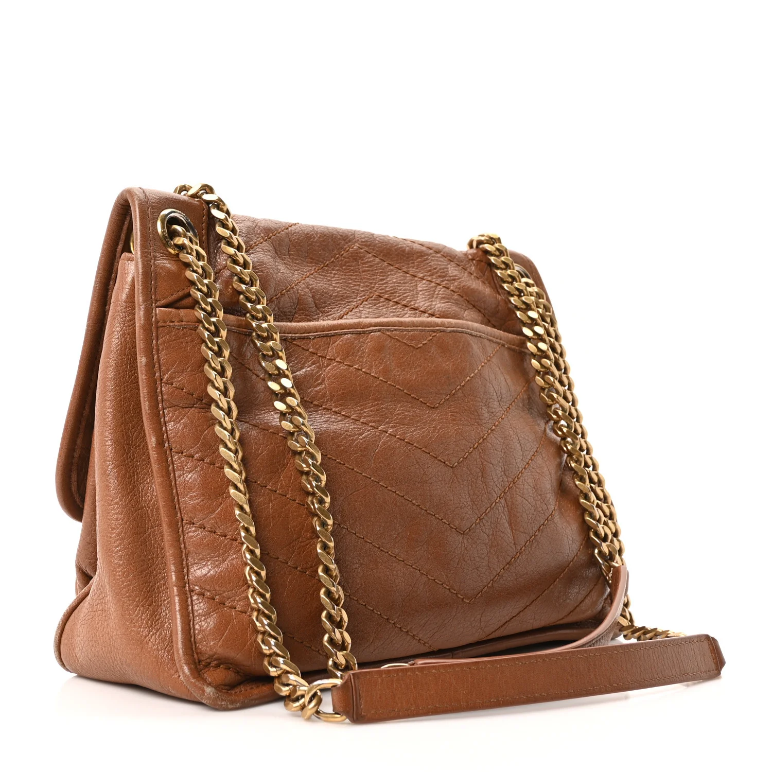 Crinkled Calfskin Matelasse Monogram Medium Niki Chain Satchel Caramel - Image 3