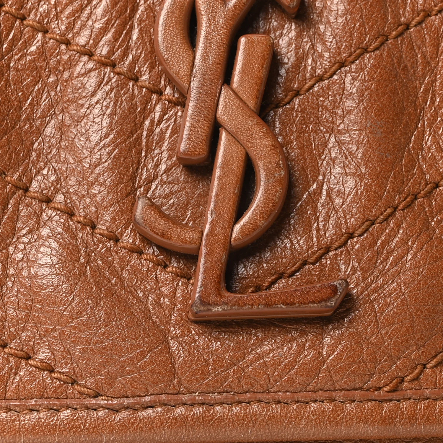 Crinkled Calfskin Matelasse Monogram Medium Niki Chain Satchel Caramel - Image 8