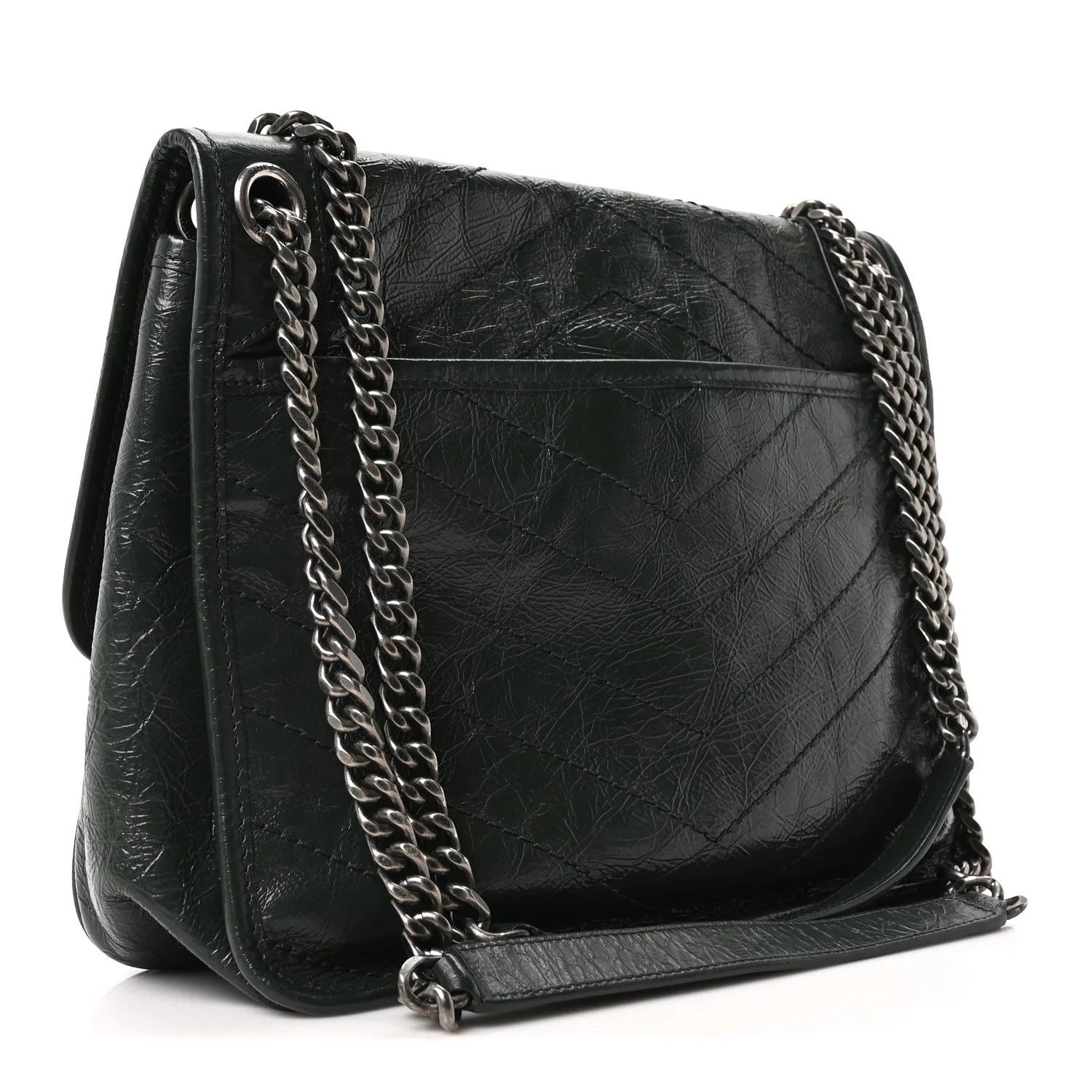 Crinkled Calfskin Matelasse Monogram Medium Niki Chain Satchel Dark Green - Image 3