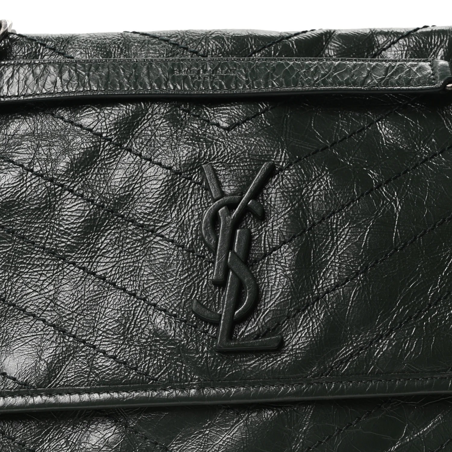 Crinkled Calfskin Matelasse Monogram Medium Niki Chain Satchel Dark Green - Image 8