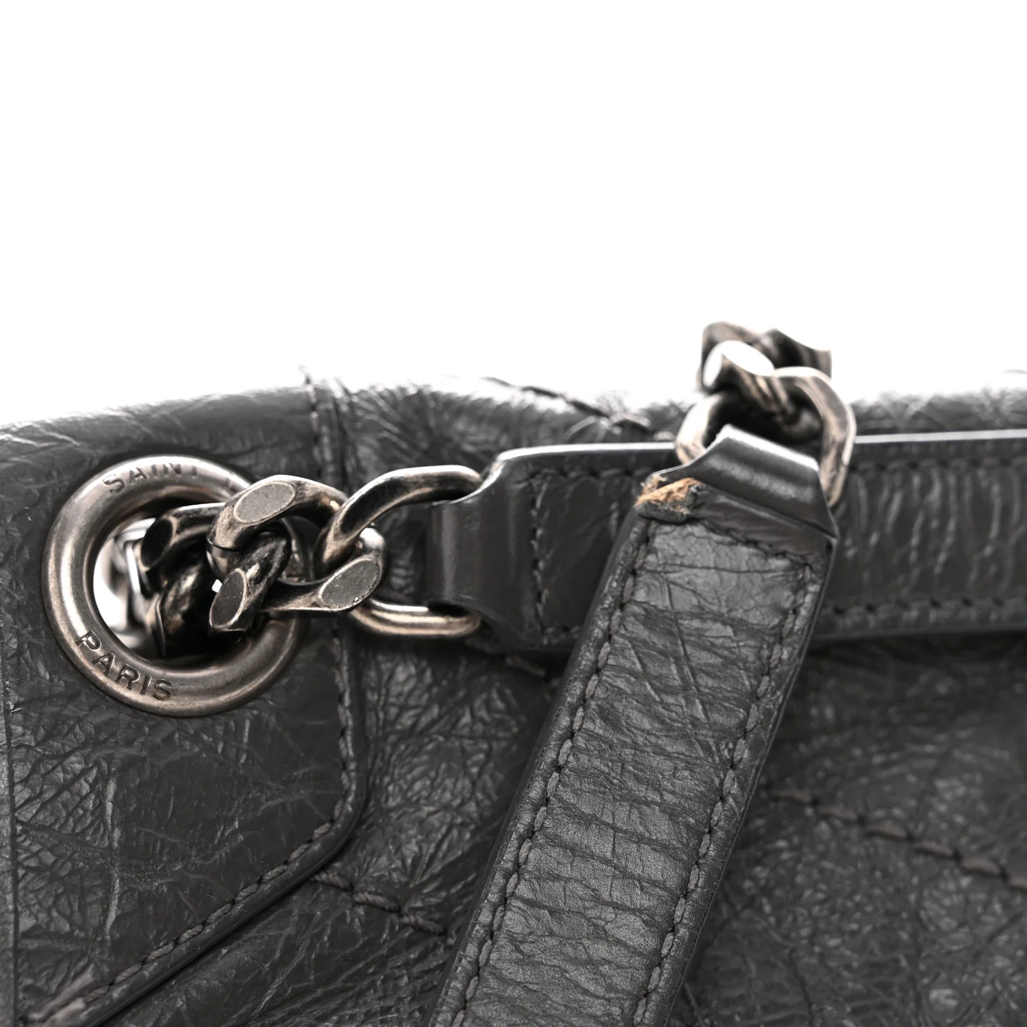 Crinkled Calfskin Matelasse Monogram Medium Niki Chain Satchel Fog - Image 11