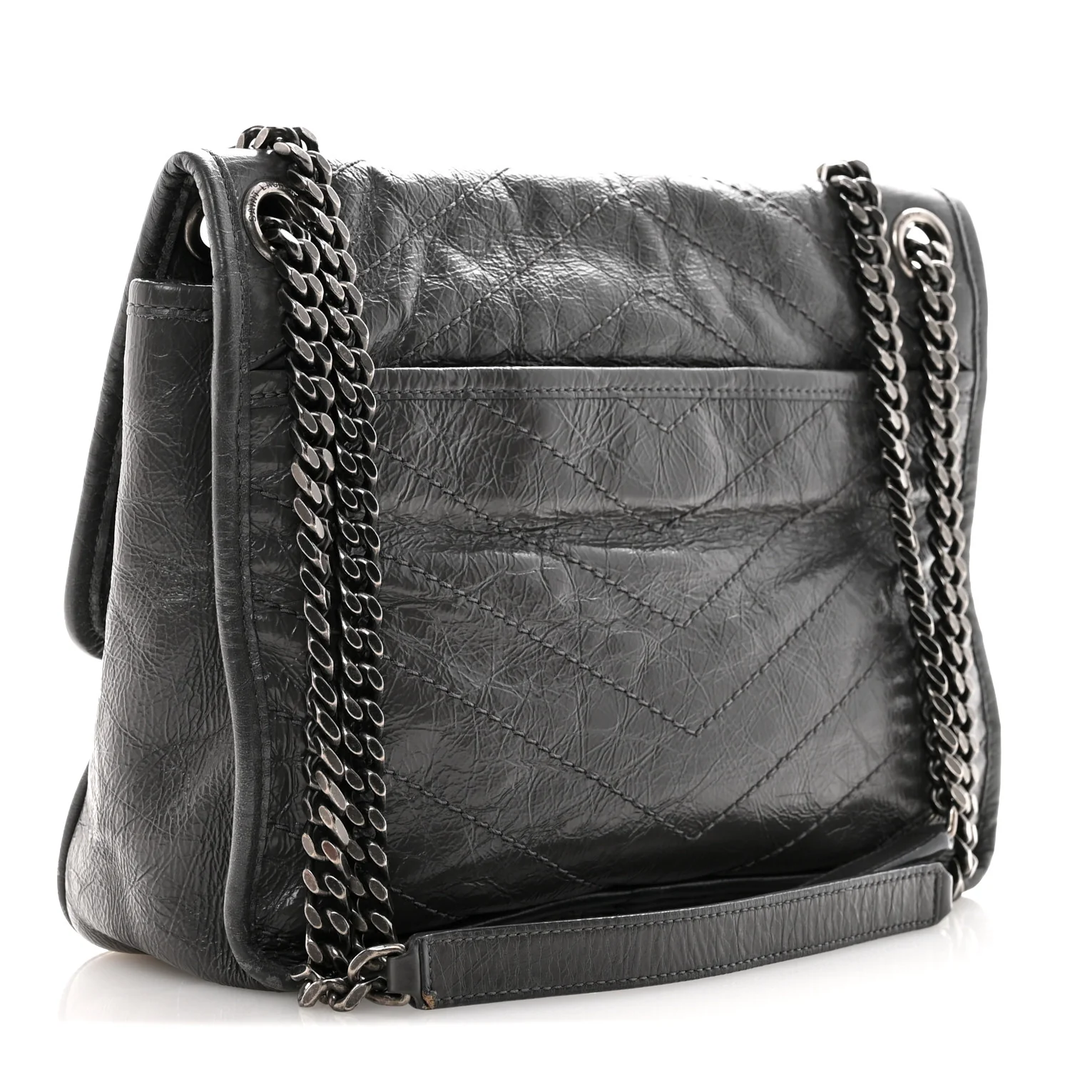 Crinkled Calfskin Matelasse Monogram Medium Niki Chain Satchel Fog - Image 3
