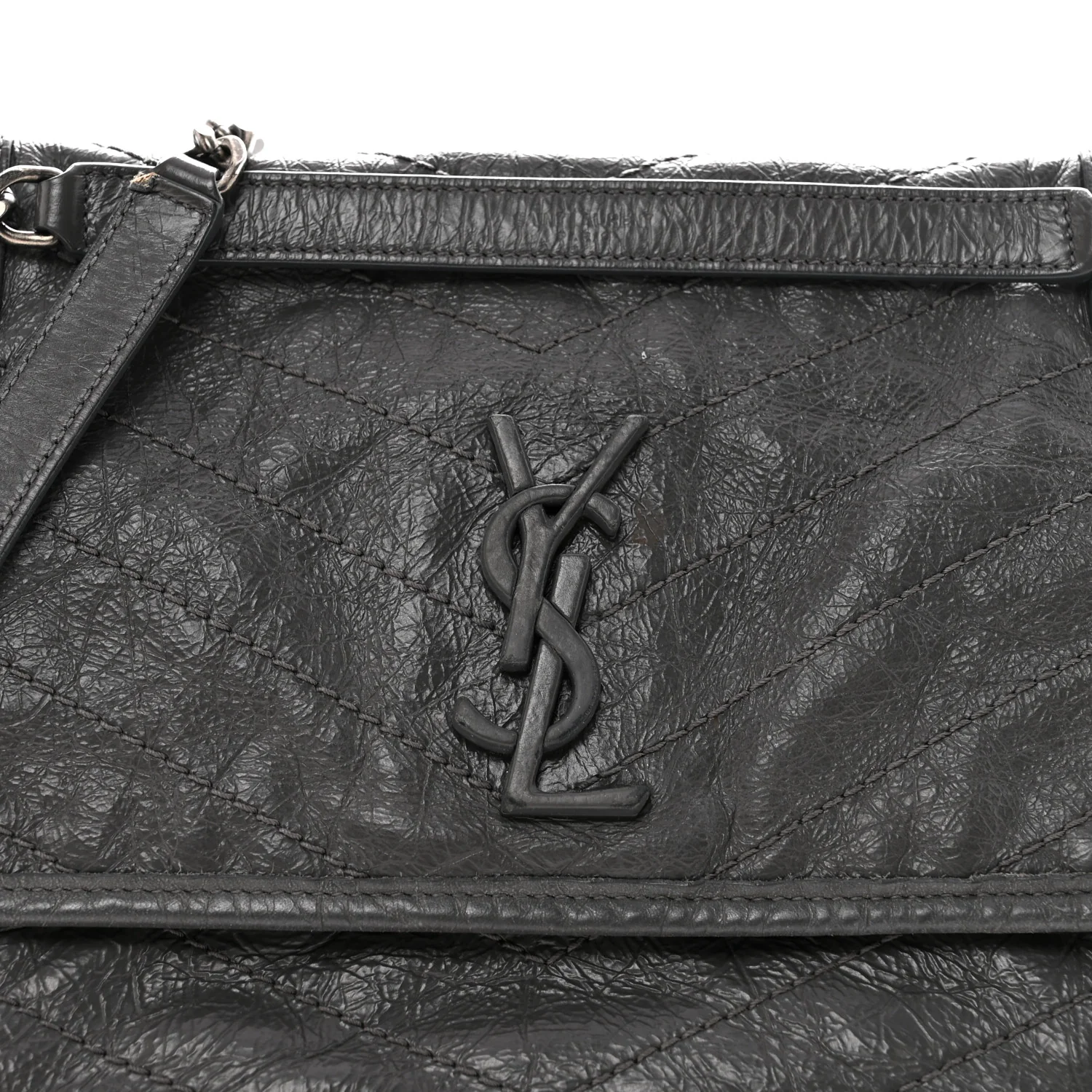Crinkled Calfskin Matelasse Monogram Medium Niki Chain Satchel Fog - Image 8