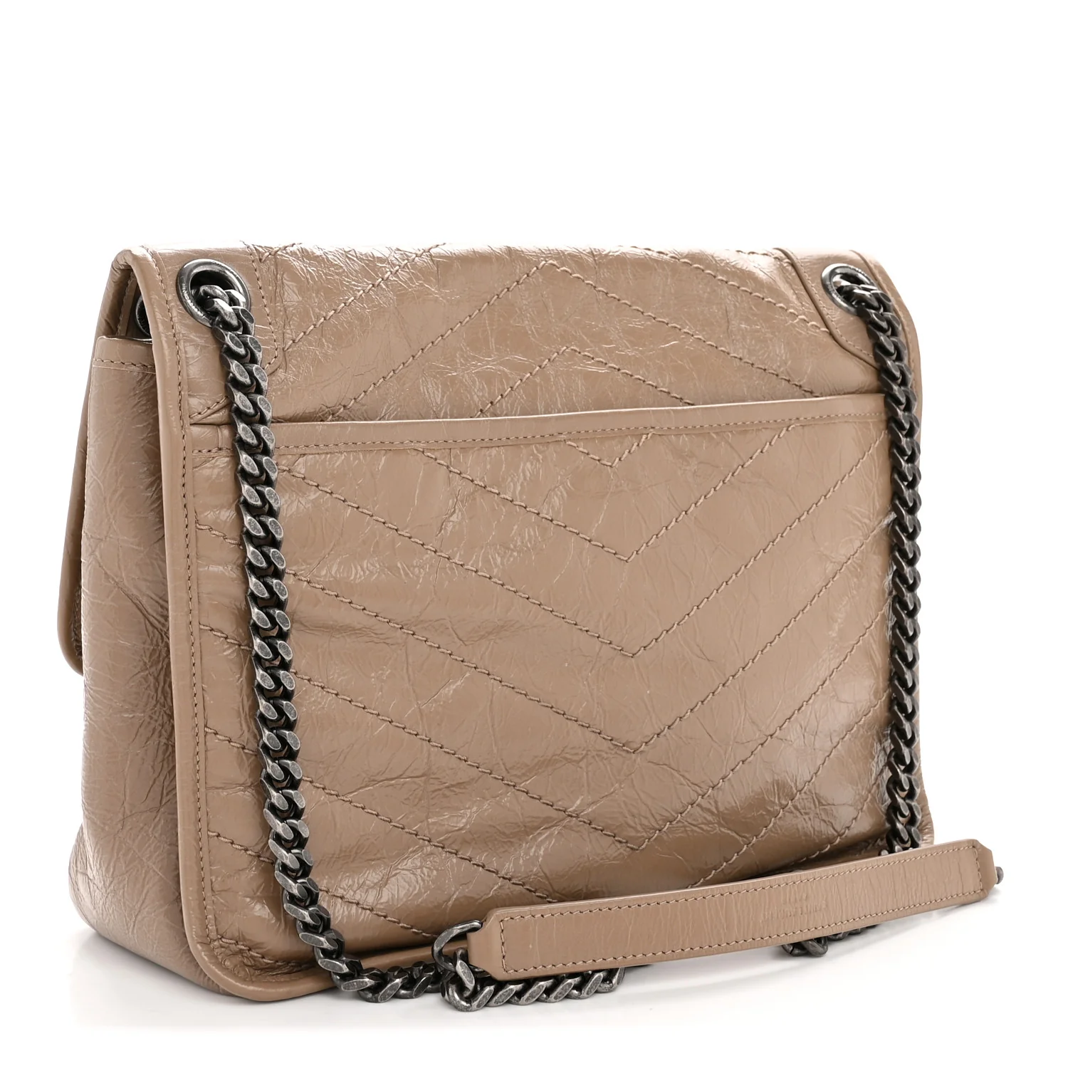 Crinkled Calfskin Matelasse Monogram Medium Niki Chain Satchel Light Taupe - Image 3