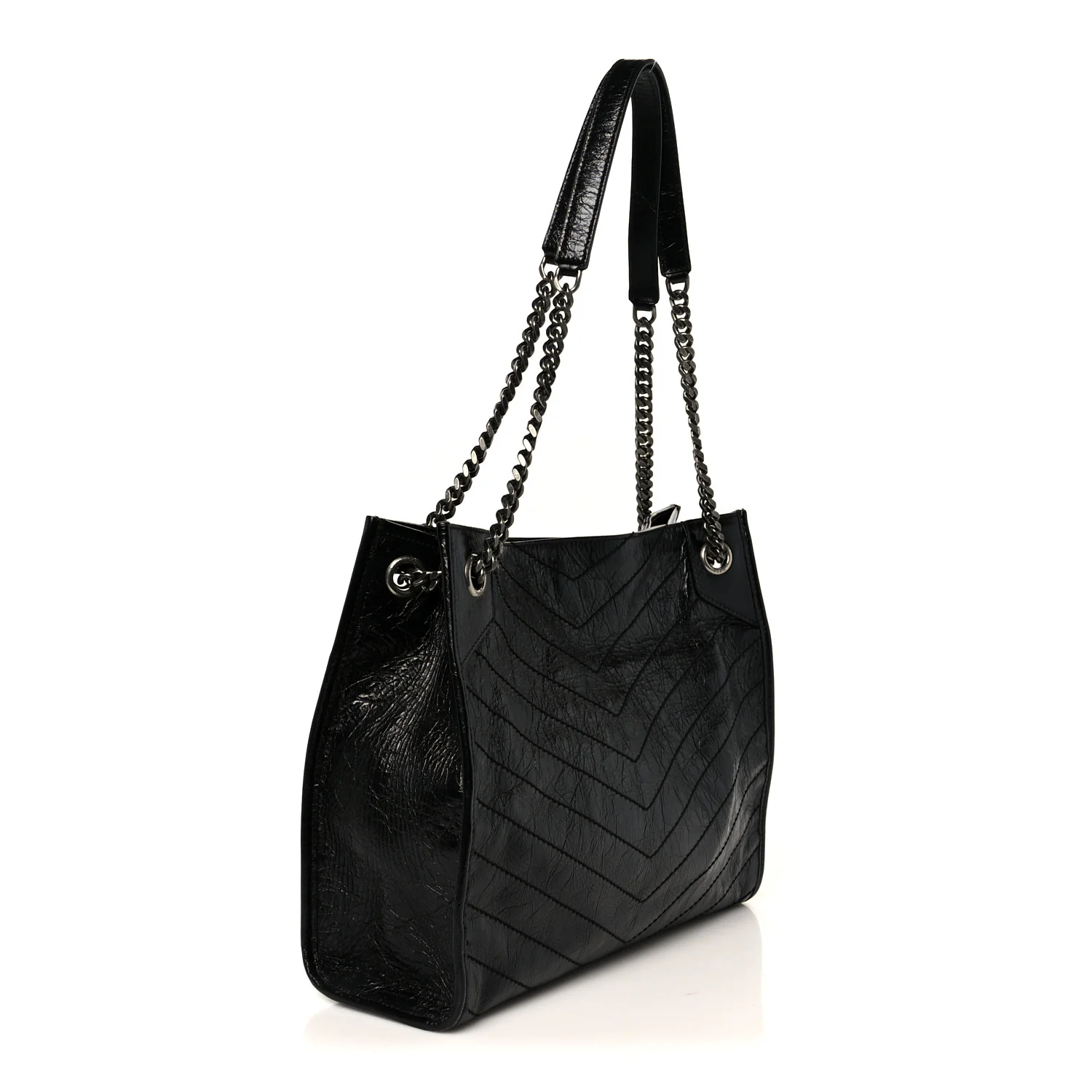Crinkled Calfskin Matelasse Monogram Medium Niki Shopper Tote Black - Image 3