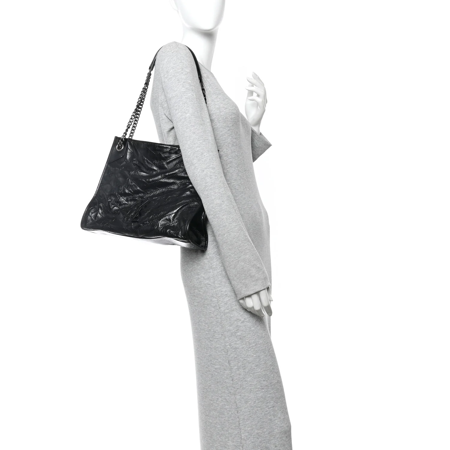 Crinkled Calfskin Matelasse Monogram Medium Niki Shopper Tote Black - Image 2