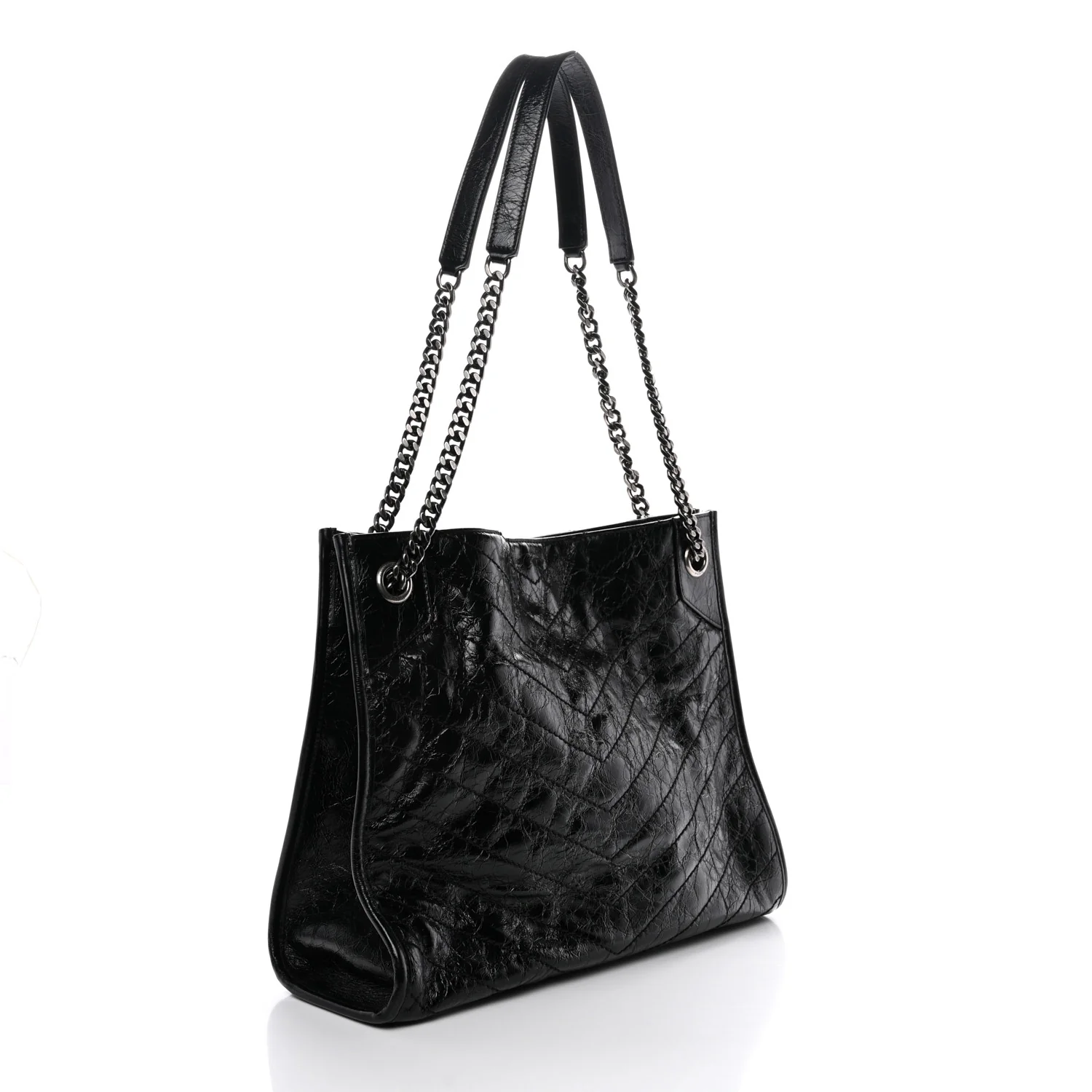 Crinkled Calfskin Matelasse Monogram Medium Niki Shopper Tote Black - Image 3