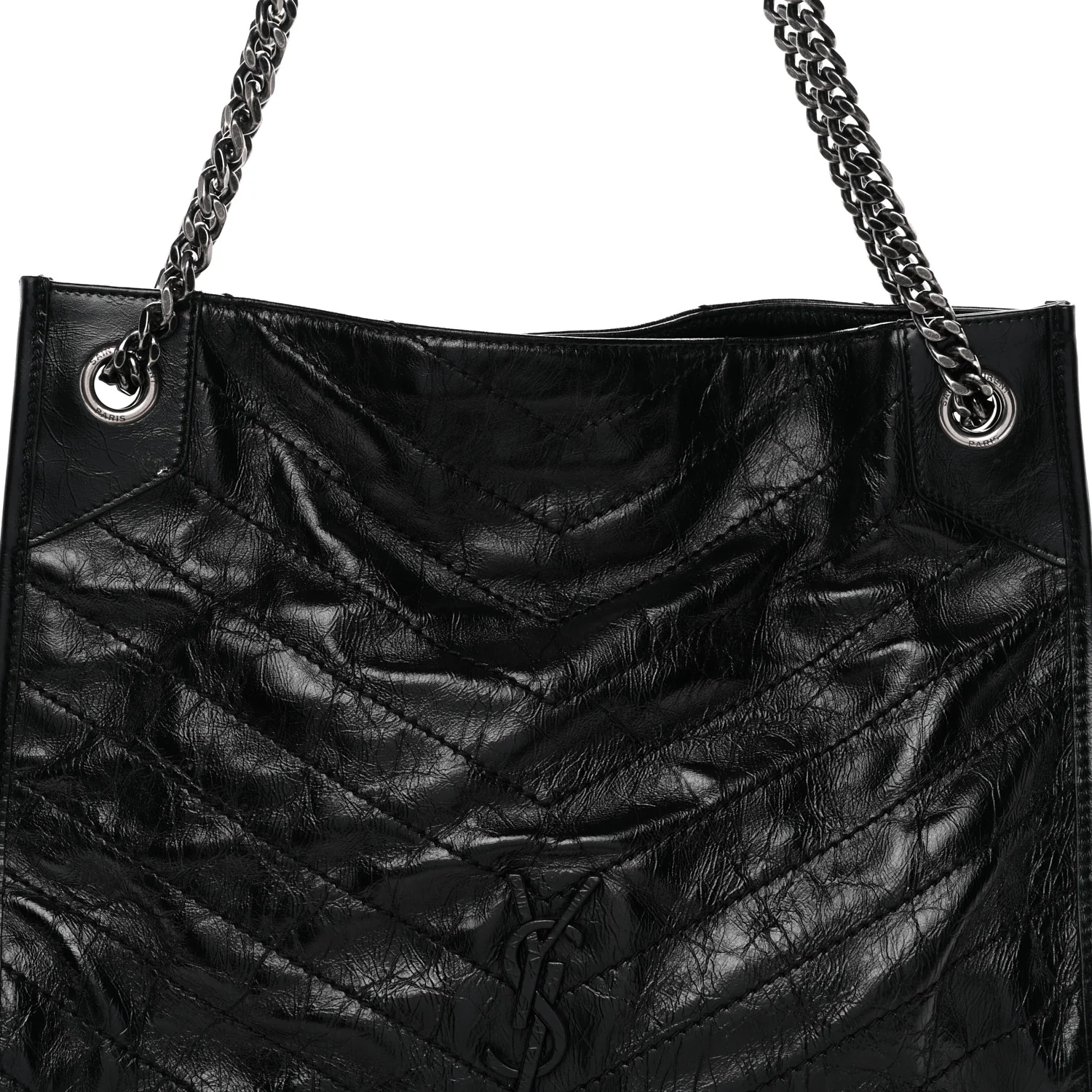 Crinkled Calfskin Matelasse Monogram Medium Niki Shopper Tote Black - Image 8