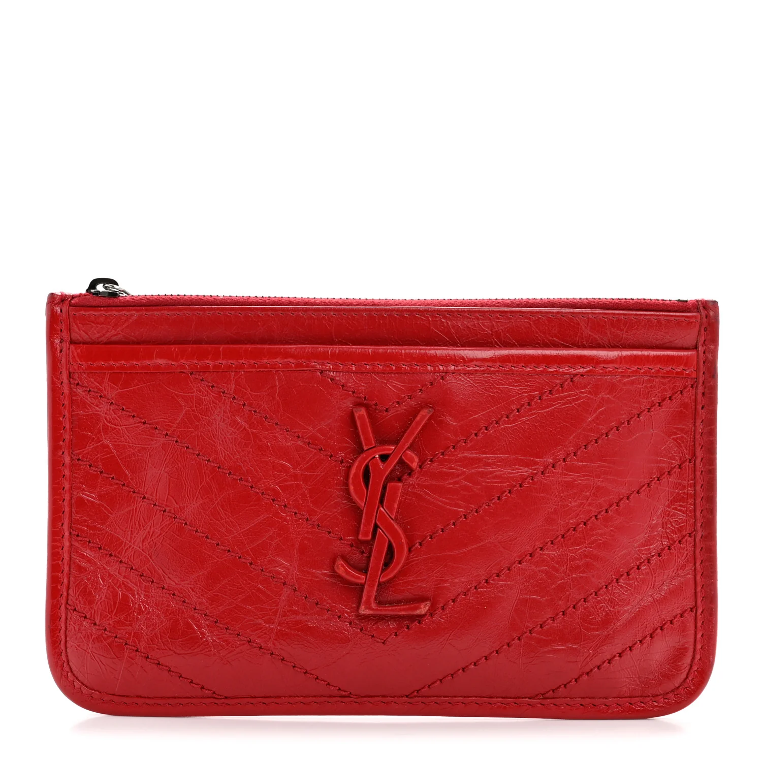 Crinkled Calfskin Matelasse Niki Bill Pouch Red