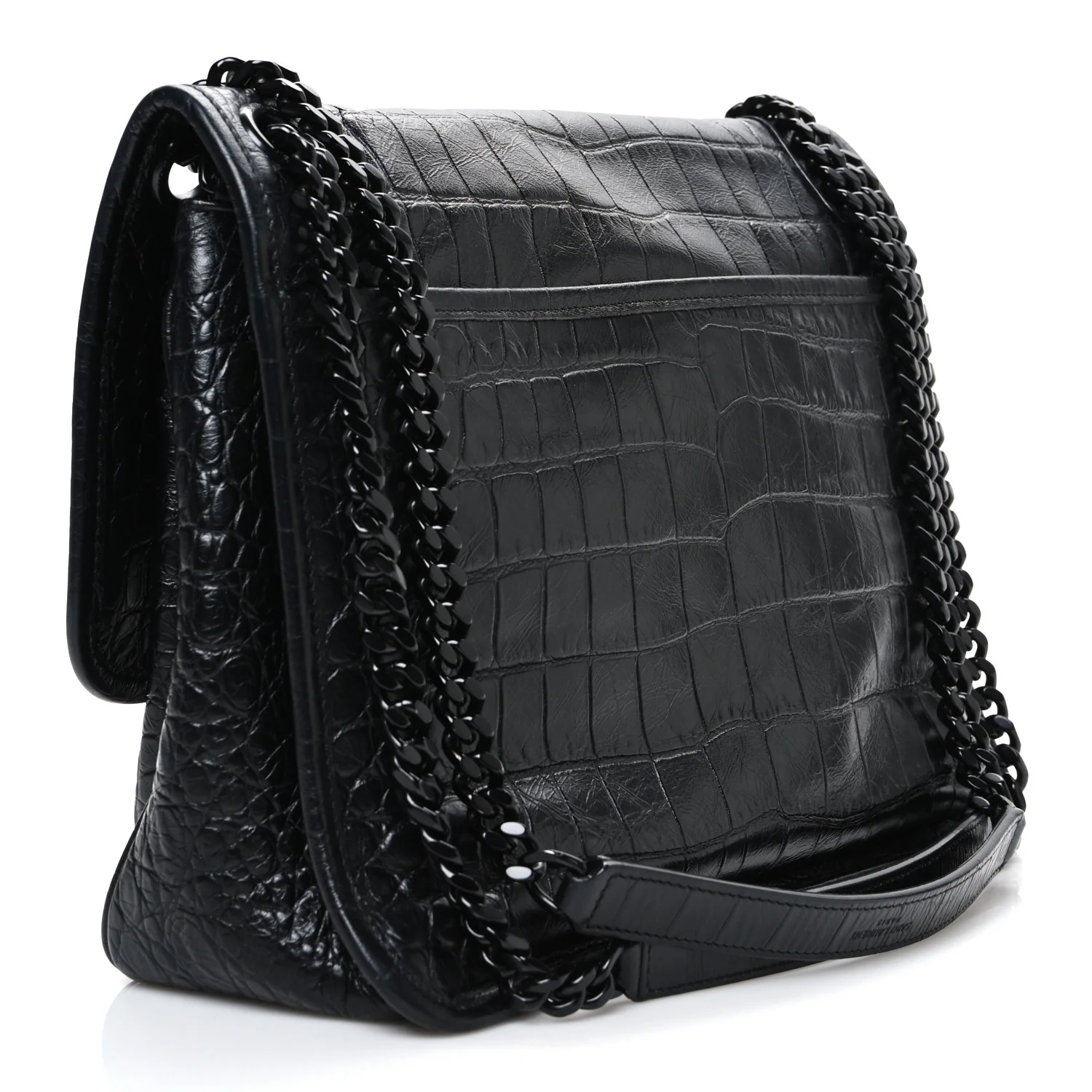 Crocodile Embossed Lambskin Monogram Medium Niki Chain Satchel Black - Image 3