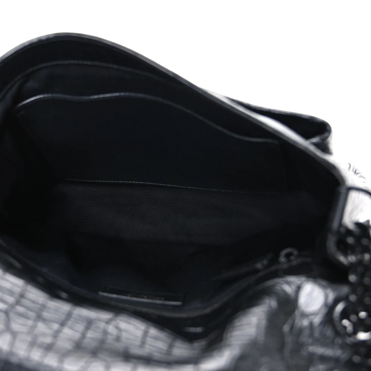 Crocodile Embossed Lambskin Monogram Medium Niki Chain Satchel Black - Image 5