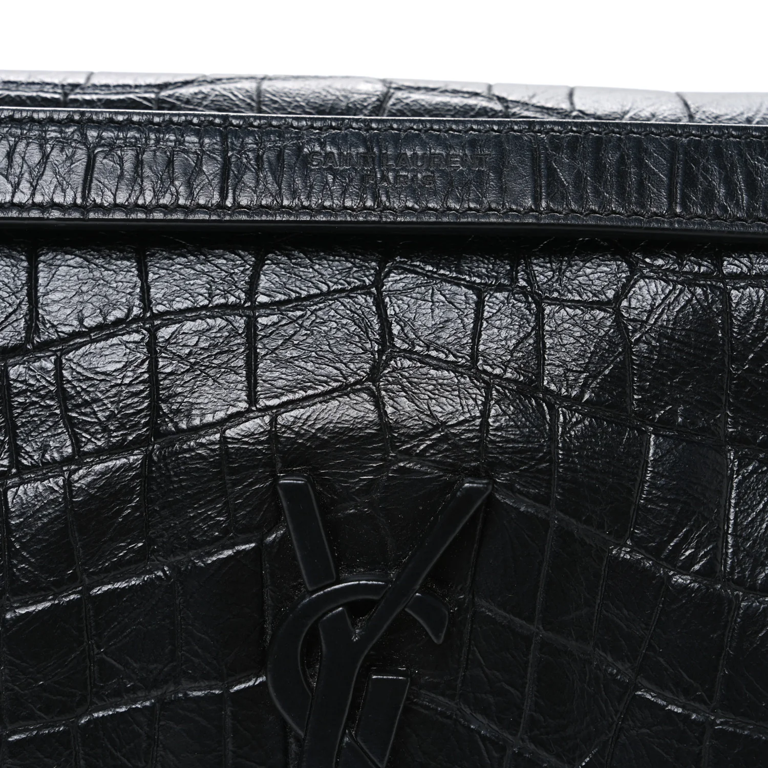 Crocodile Embossed Lambskin Monogram Medium Niki Chain Satchel Black - Image 8