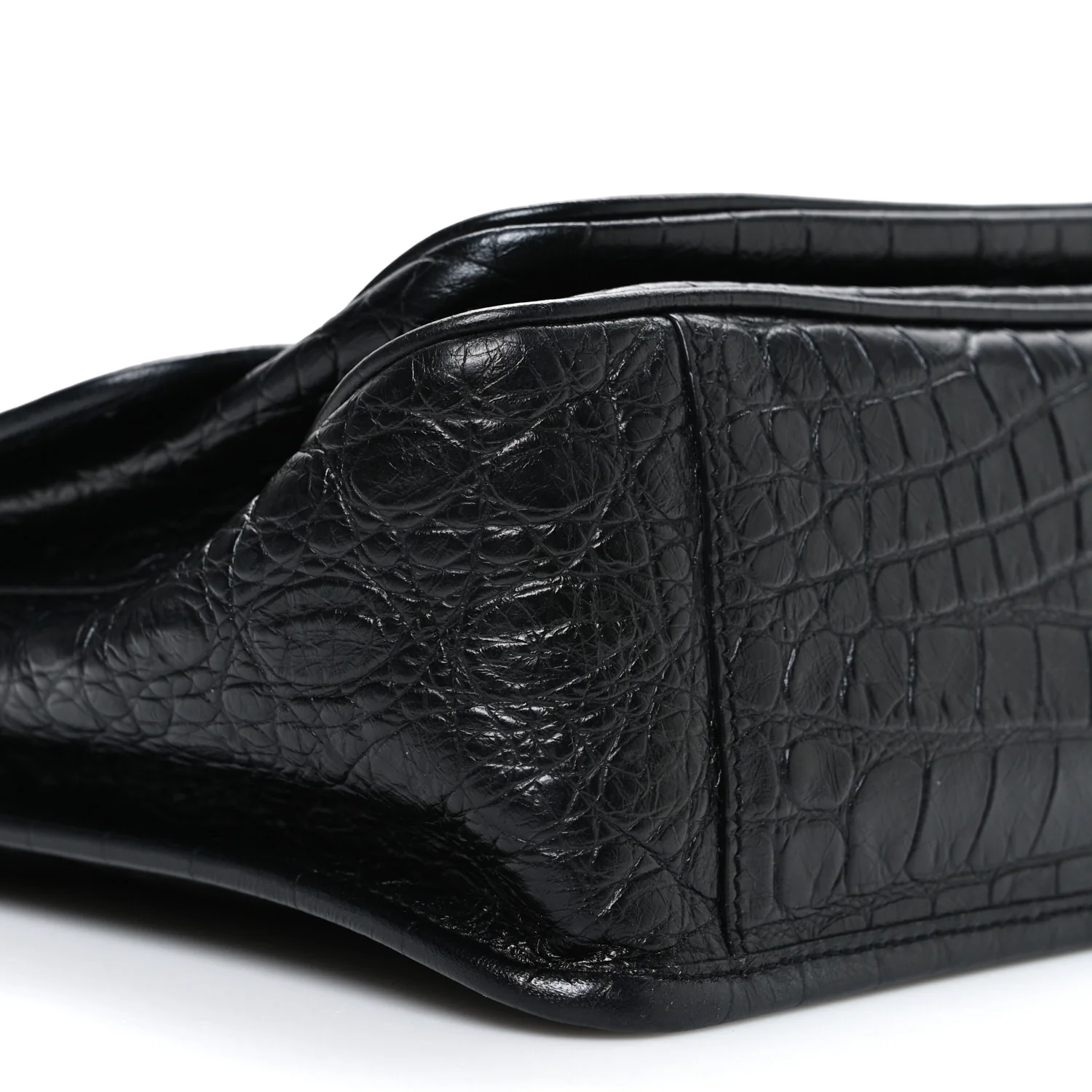 Crocodile Embossed Lambskin Monogram Medium Niki Chain Satchel Black - Image 9