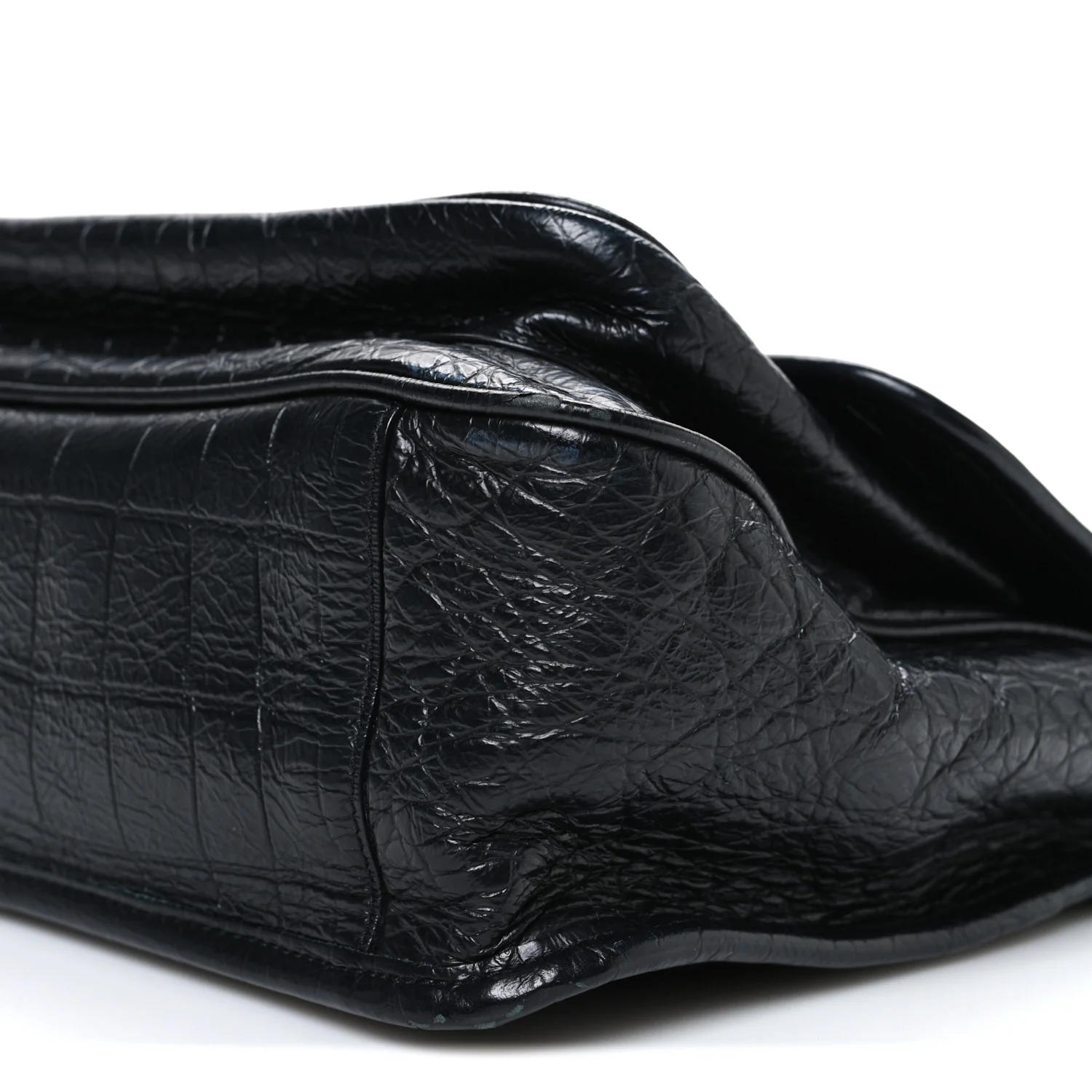 Crocodile Embossed Lambskin Monogram Medium Niki Chain Satchel Black - Image 10