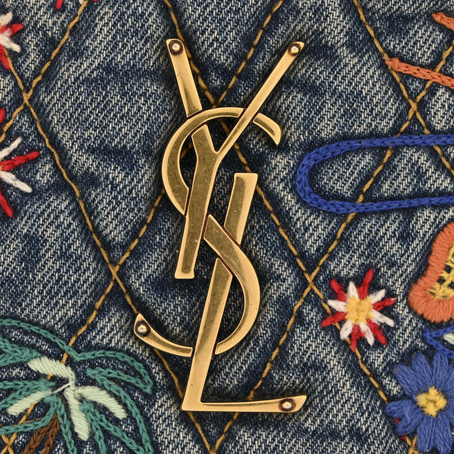 Denim Matelasse Quilted Summer Embroidered Classic Monogram Camera Bag Blue - Image 11