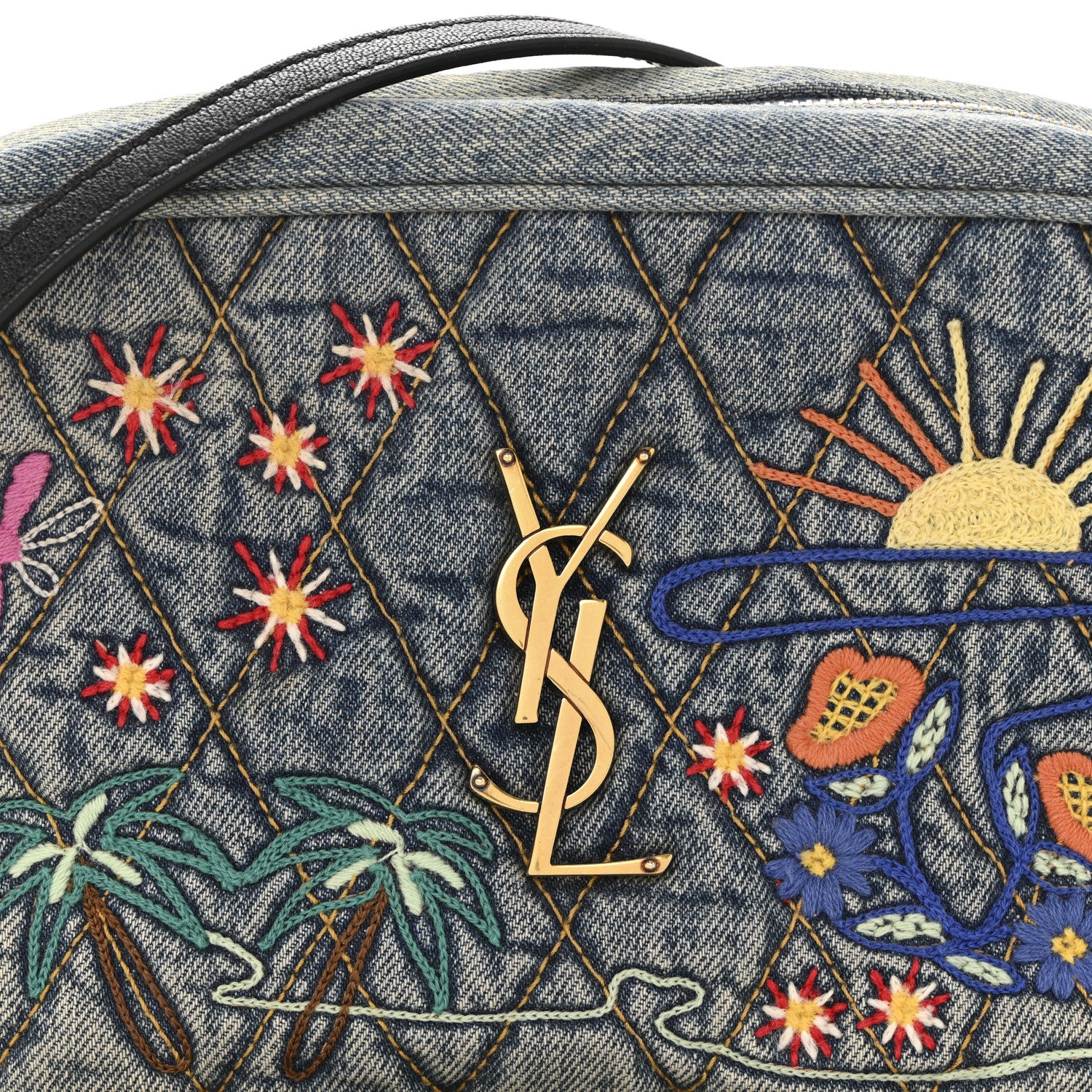 Denim Matelasse Quilted Summer Embroidered Classic Monogram Camera Bag Blue - Image 8
