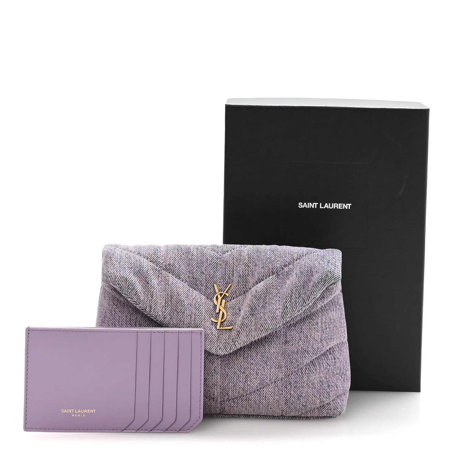 Denim Quilted Loulou Puffer Monogram Pouch Clutch Bleached Lilac - Image 17
