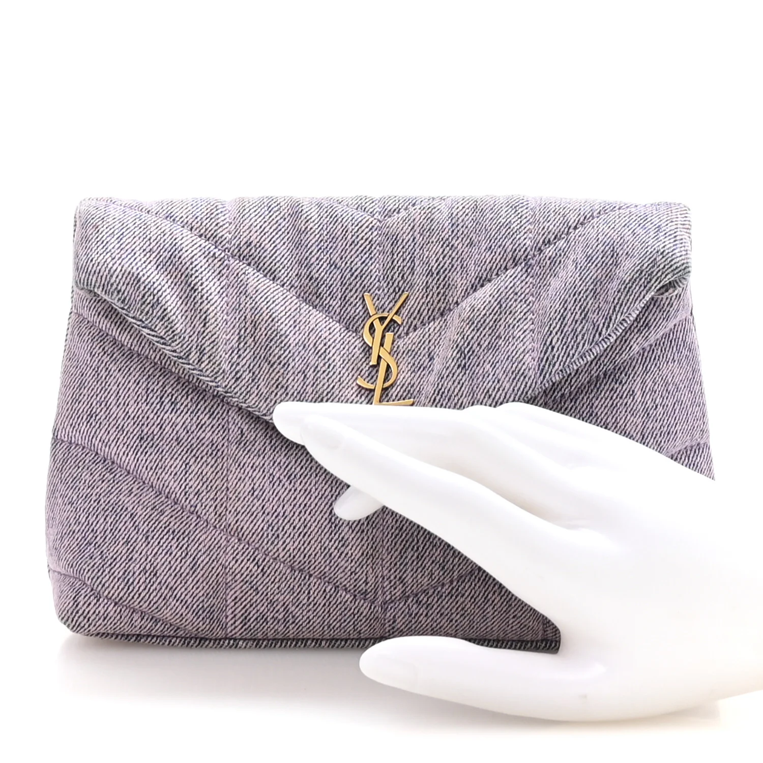 Denim Quilted Loulou Puffer Monogram Pouch Clutch Bleached Lilac - Image 4