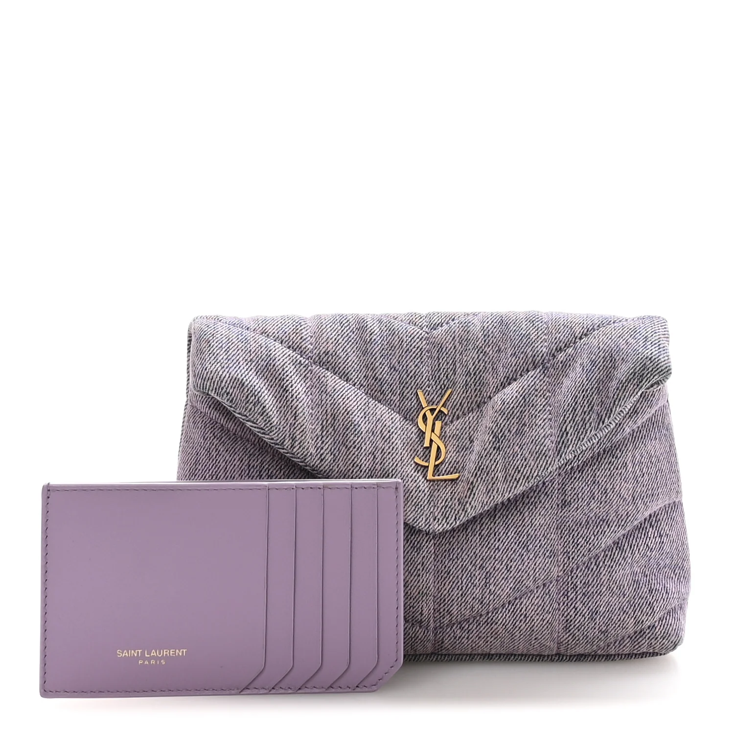 Denim Quilted Loulou Puffer Monogram Pouch Clutch Bleached Lilac - Image 5