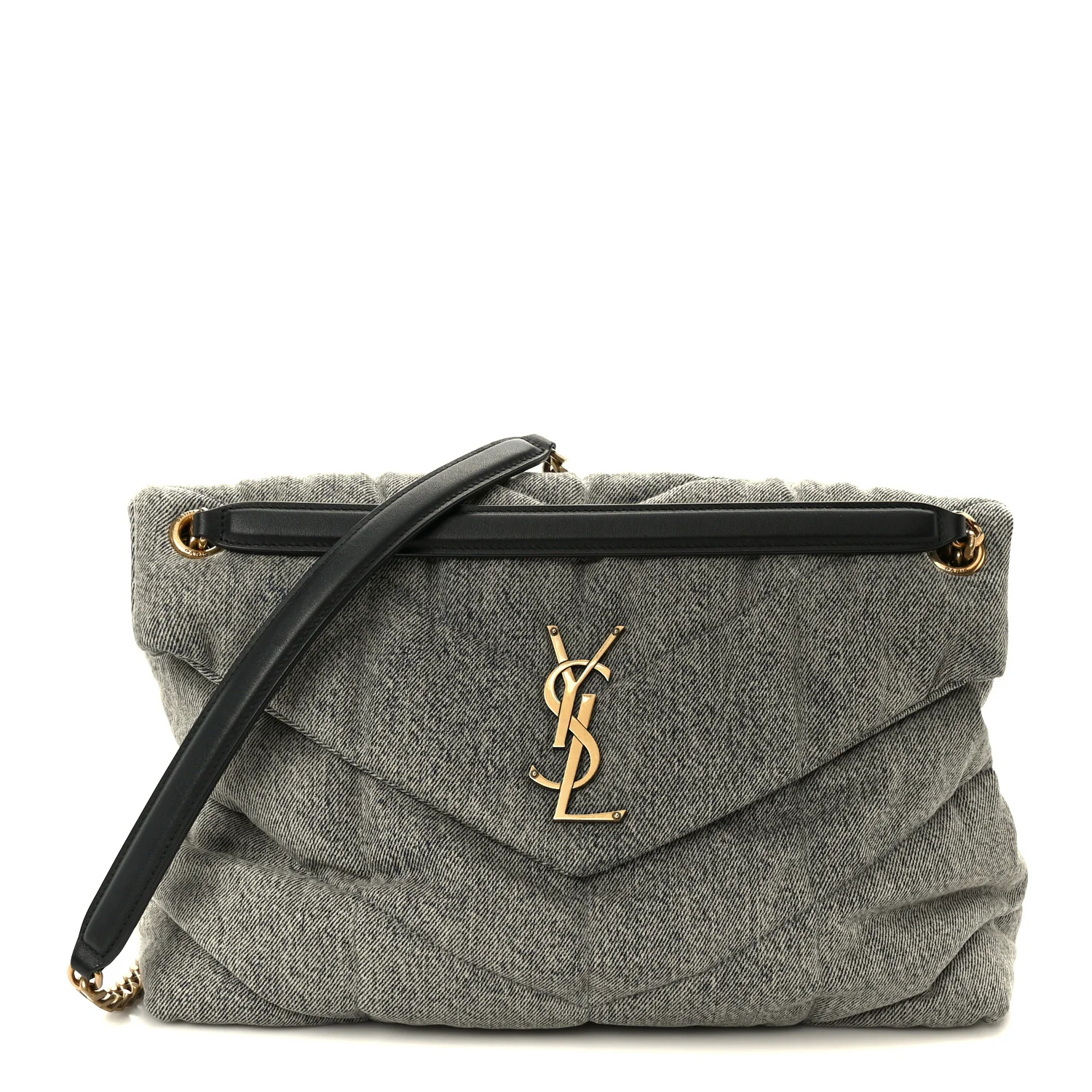 Denim Quilted Medium Loulou Puffer Monogram Chain Satchel Azur