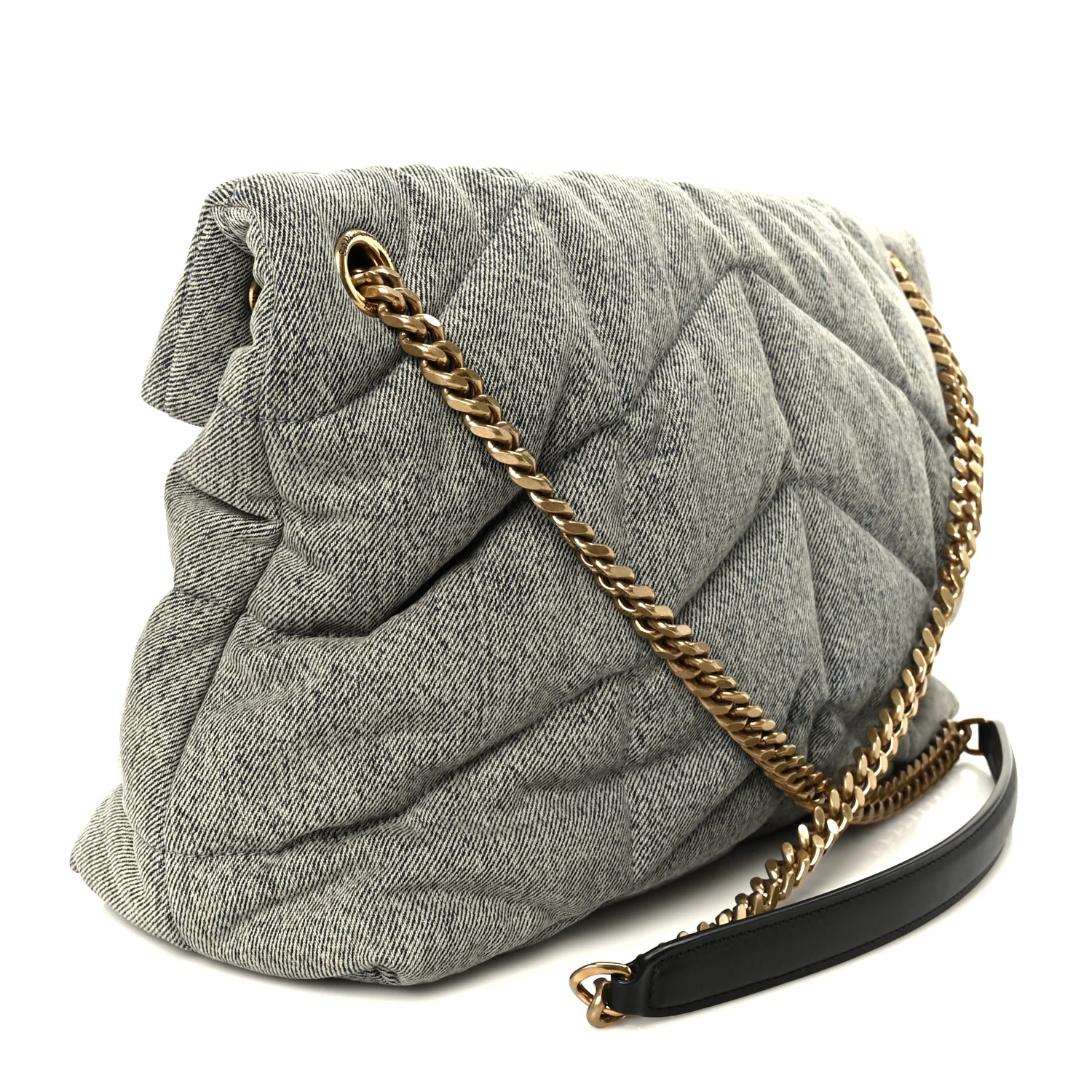 Denim Quilted Medium Loulou Puffer Monogram Chain Satchel Azur - Image 3