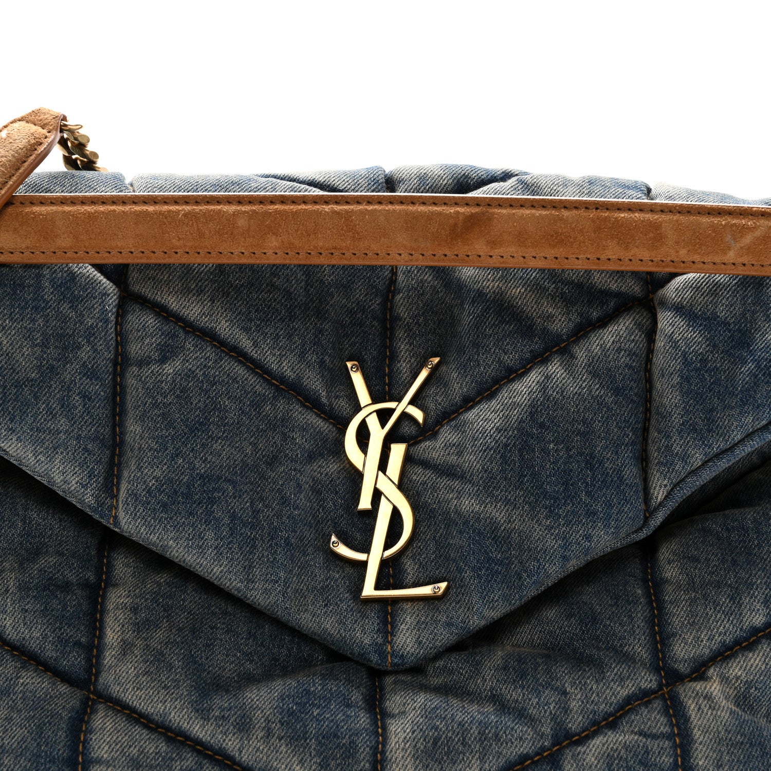 Denim Quilted Medium Loulou Puffer Monogram Chain Satchel Blue Cinnamon - Image 8