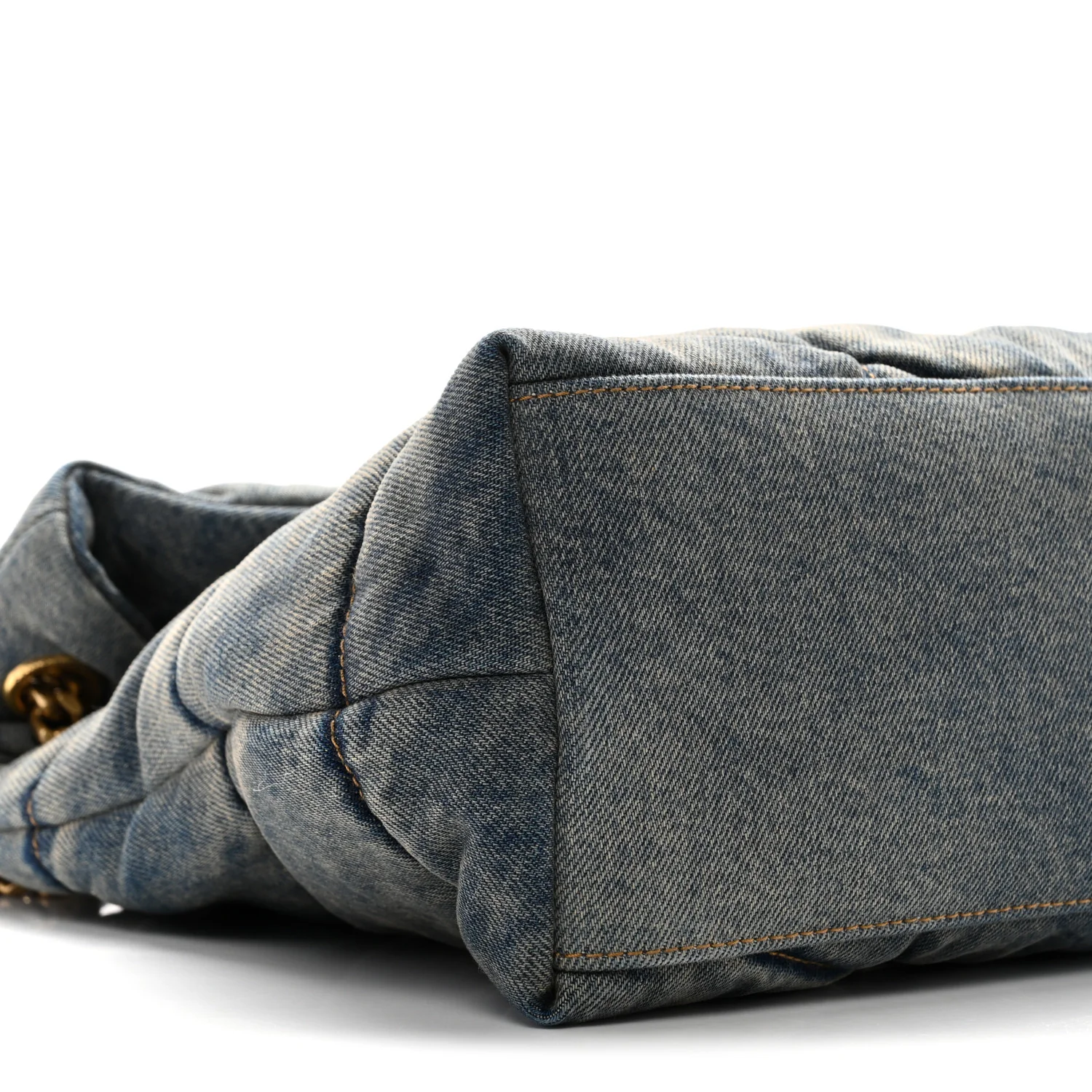 Denim Quilted Medium Loulou Puffer Monogram Chain Satchel Blue Cinnamon - Image 9