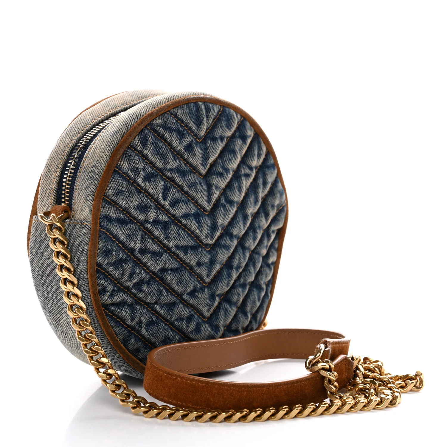 Denim Quilted Monogram Round Crossbody Bag Rodeo Blue - Image 3