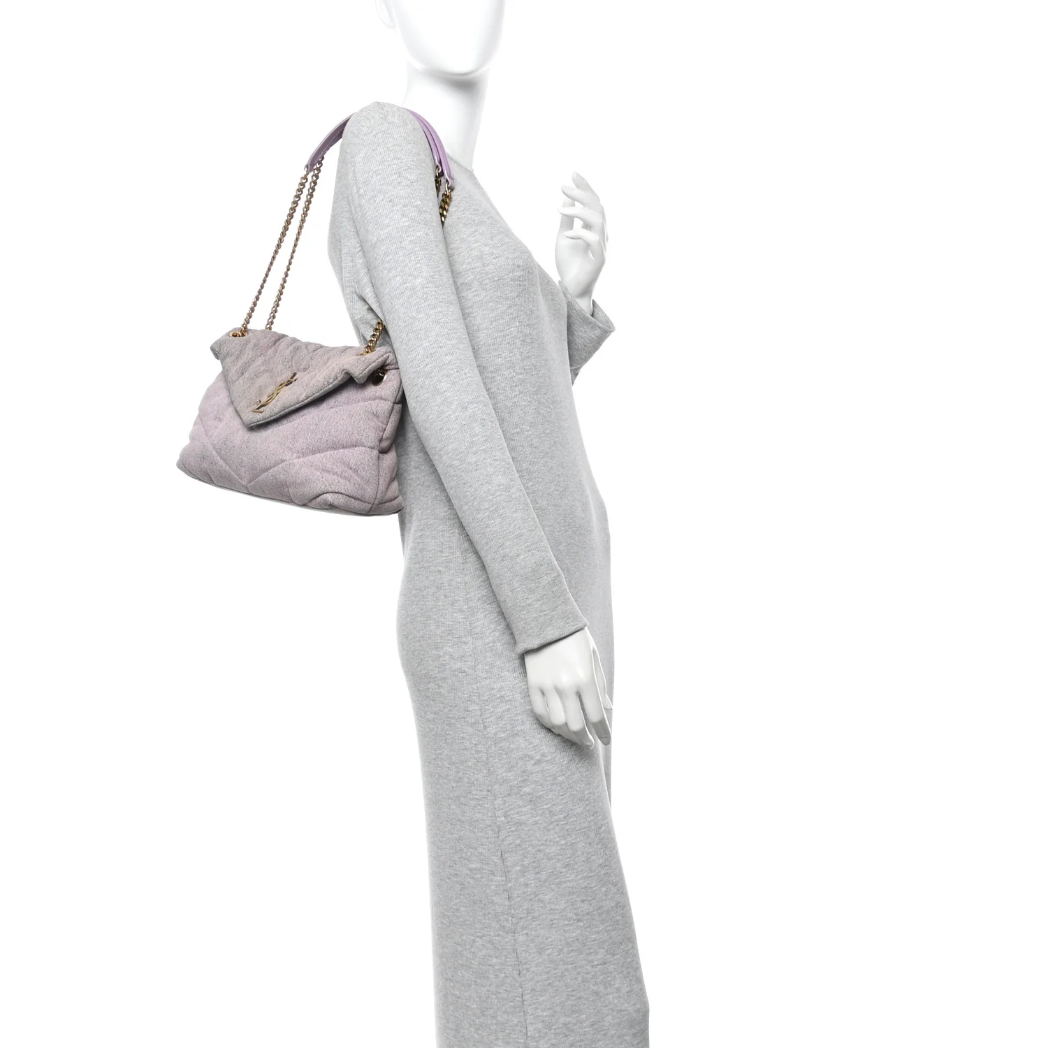 Denim Quilted Small Loulou Puffer Monogram Chain Satchel Bleached Lilac - Image 2