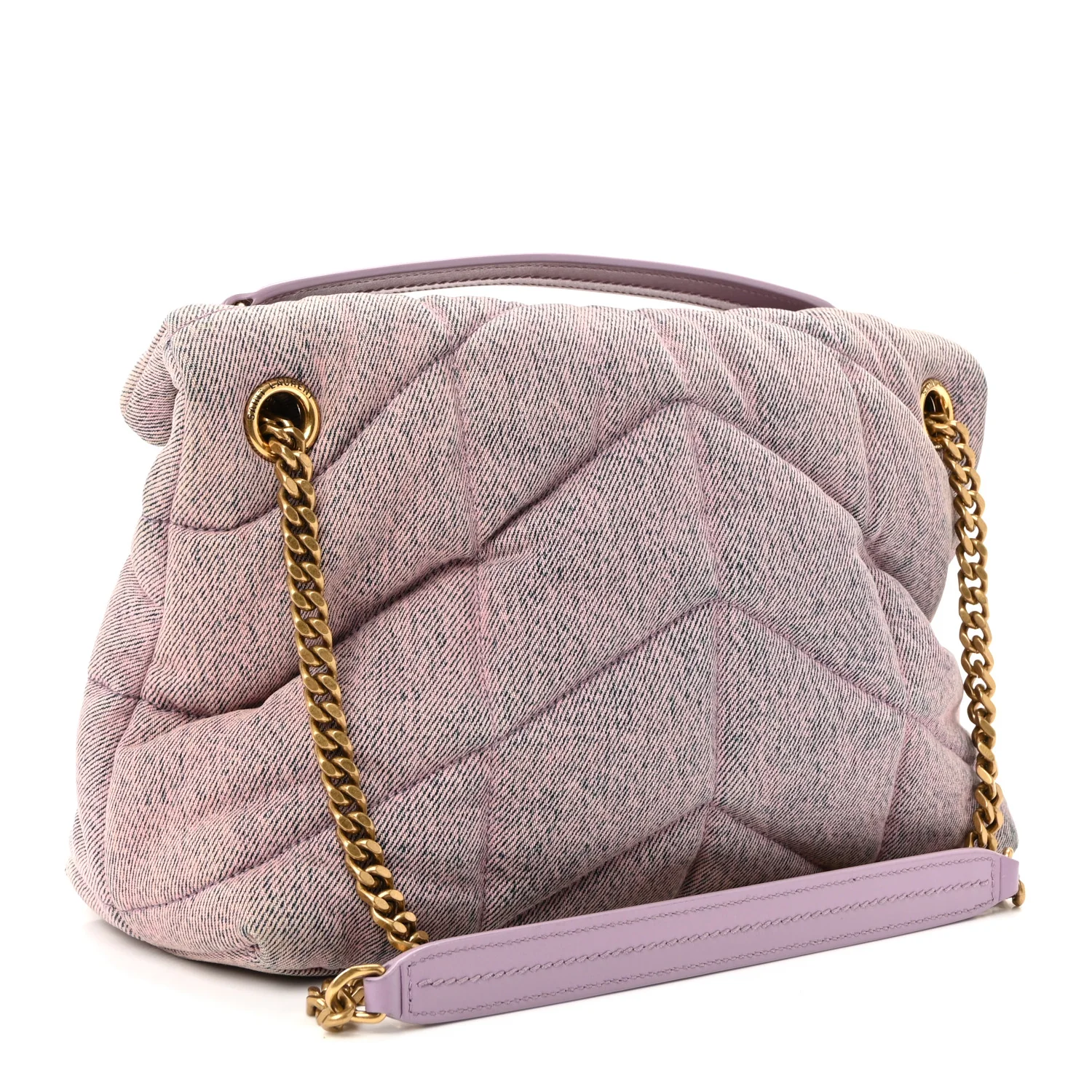 Denim Quilted Small Loulou Puffer Monogram Chain Satchel Bleached Lilac - Image 3