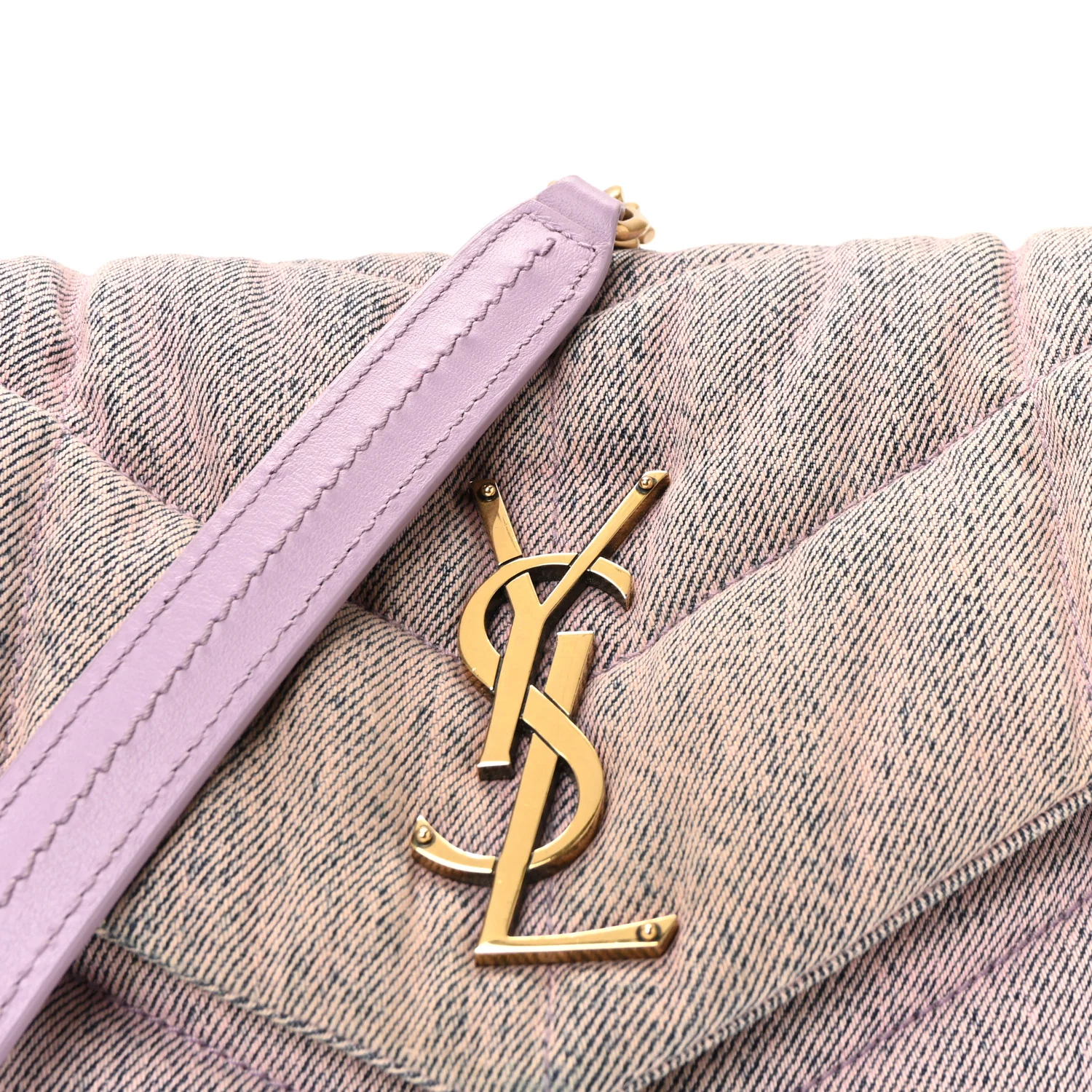 Denim Quilted Small Loulou Puffer Monogram Chain Satchel Bleached Lilac - Image 7