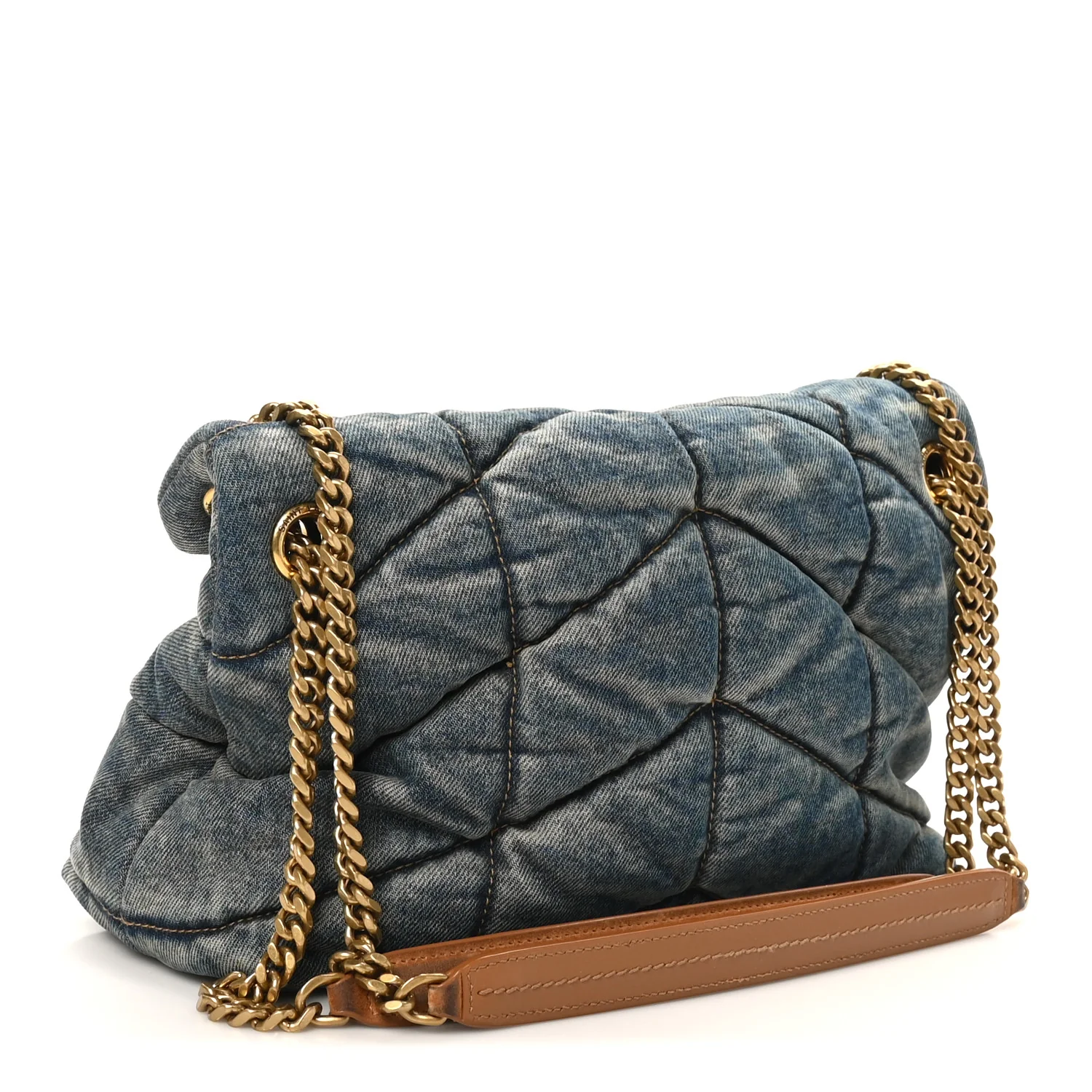 Denim Quilted Small Loulou Puffer Monogram Chain Satchel Blue Cinnamon - Image 3