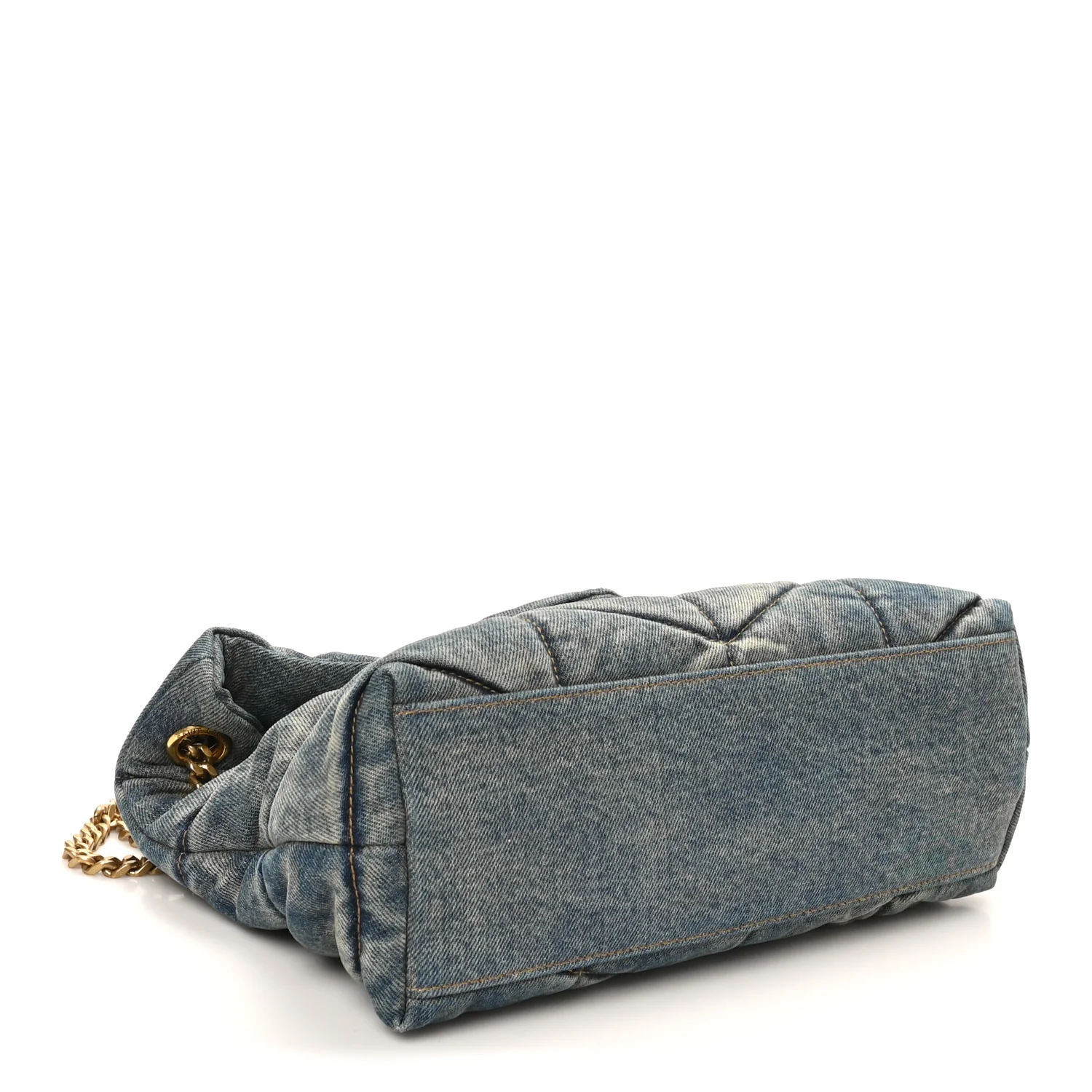Denim Quilted Small Loulou Puffer Monogram Chain Satchel Blue Cinnamon - Image 4
