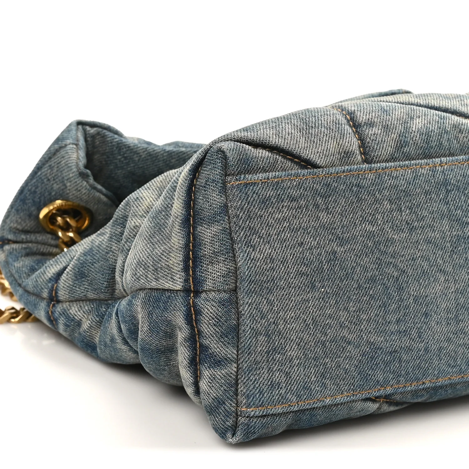 Denim Quilted Small Loulou Puffer Monogram Chain Satchel Blue Cinnamon - Image 9