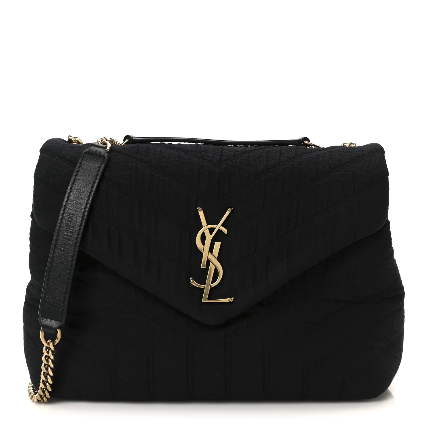 Fabric Y Quilted Monogram Small Loulou Chain Satchel Black