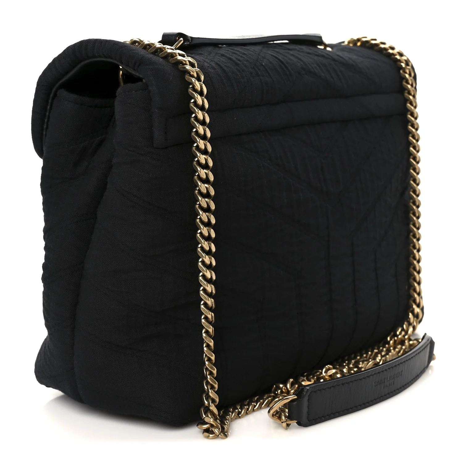 Fabric Y Quilted Monogram Small Loulou Chain Satchel Black - Image 3