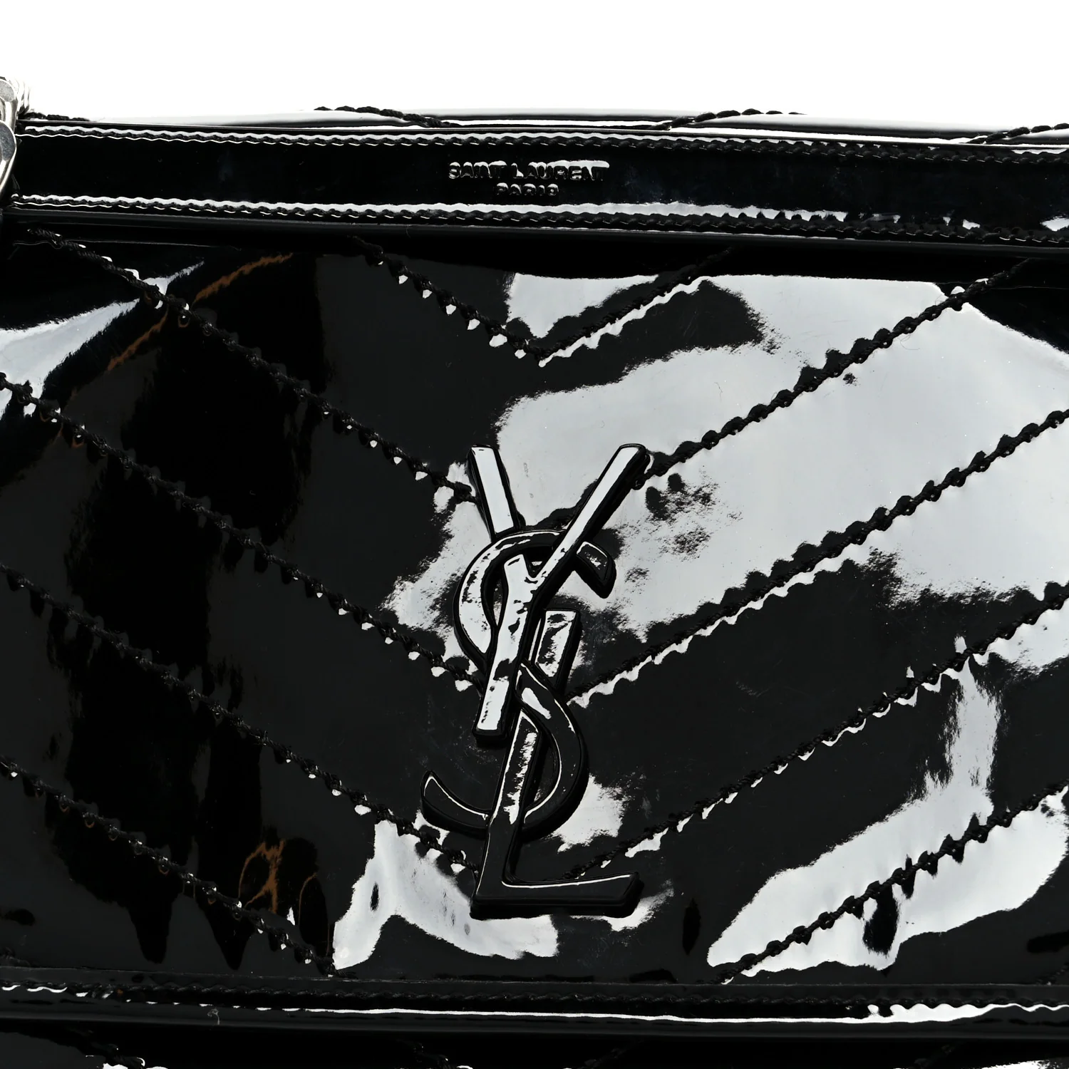 Faux Patent Matelasse Monogram Medium Niki Chain Satchel Black - Image 9
