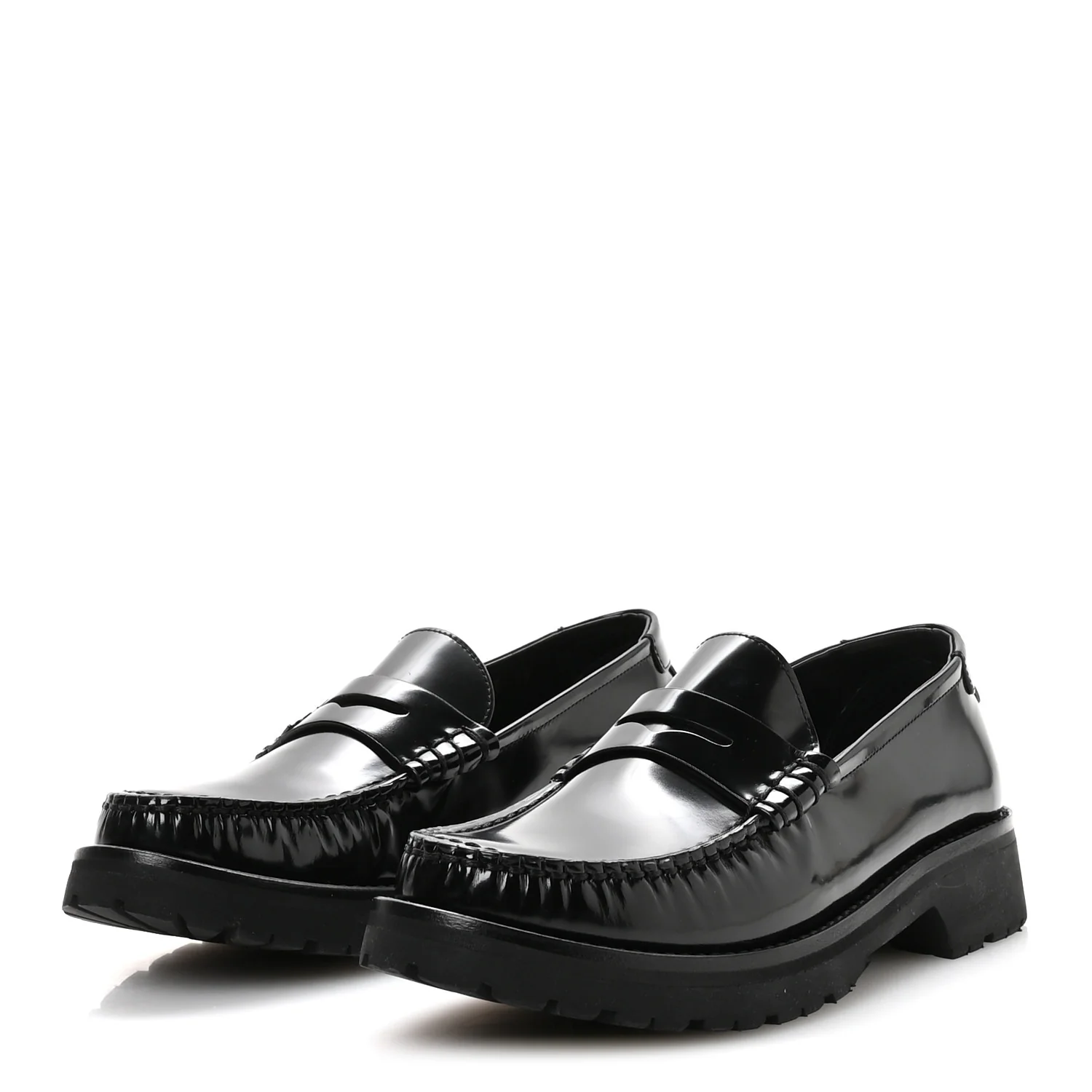 Glazed Calfskin Chunky Le Loafer Penny Slippers 38 Black - Image 4
